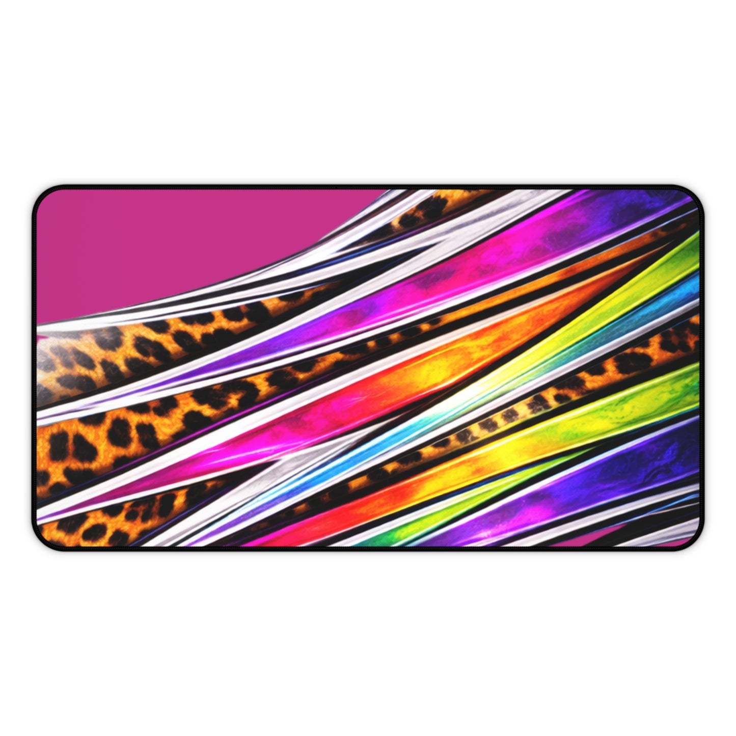 Neon Leopard Stripes Desk Mat | Colorful Abstract Mouse Pad