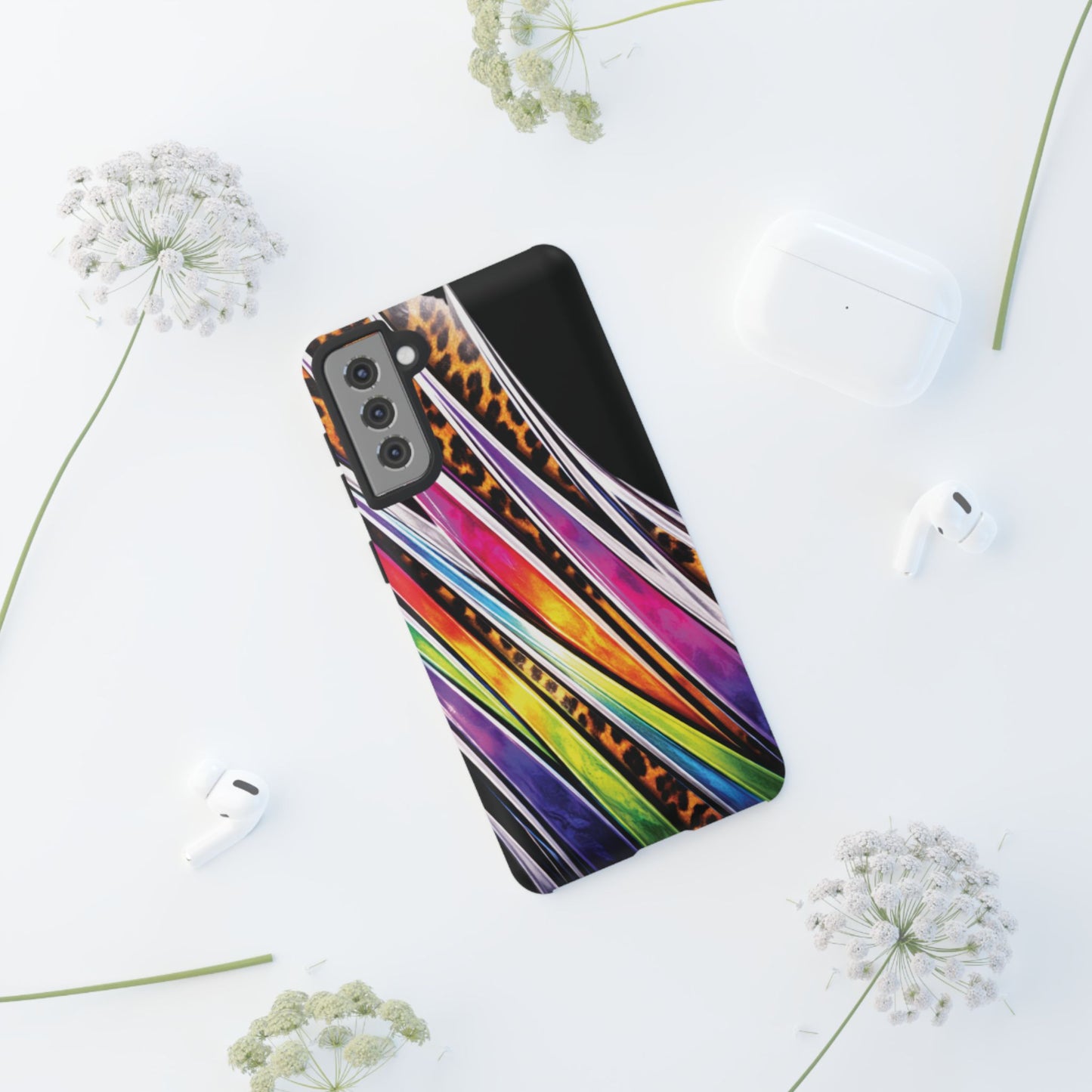 Colorful Stripes & Leopard Print Phone Case