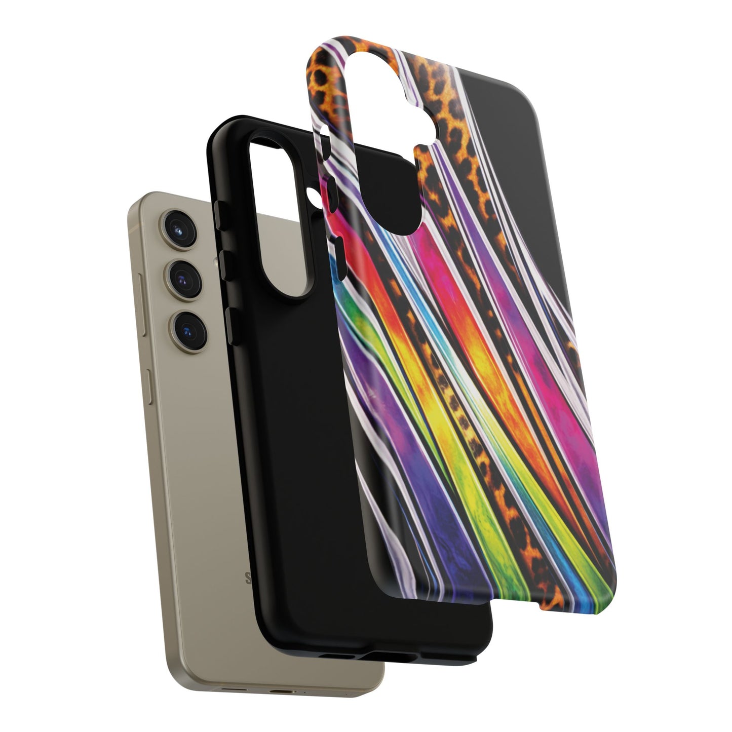 Colorful Stripes & Leopard Print Phone Case