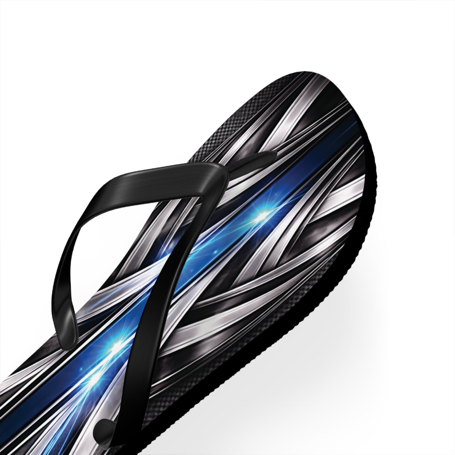 Abstract Metallic Blue Flip Flops — Futuristic Graphic Beach Sandals