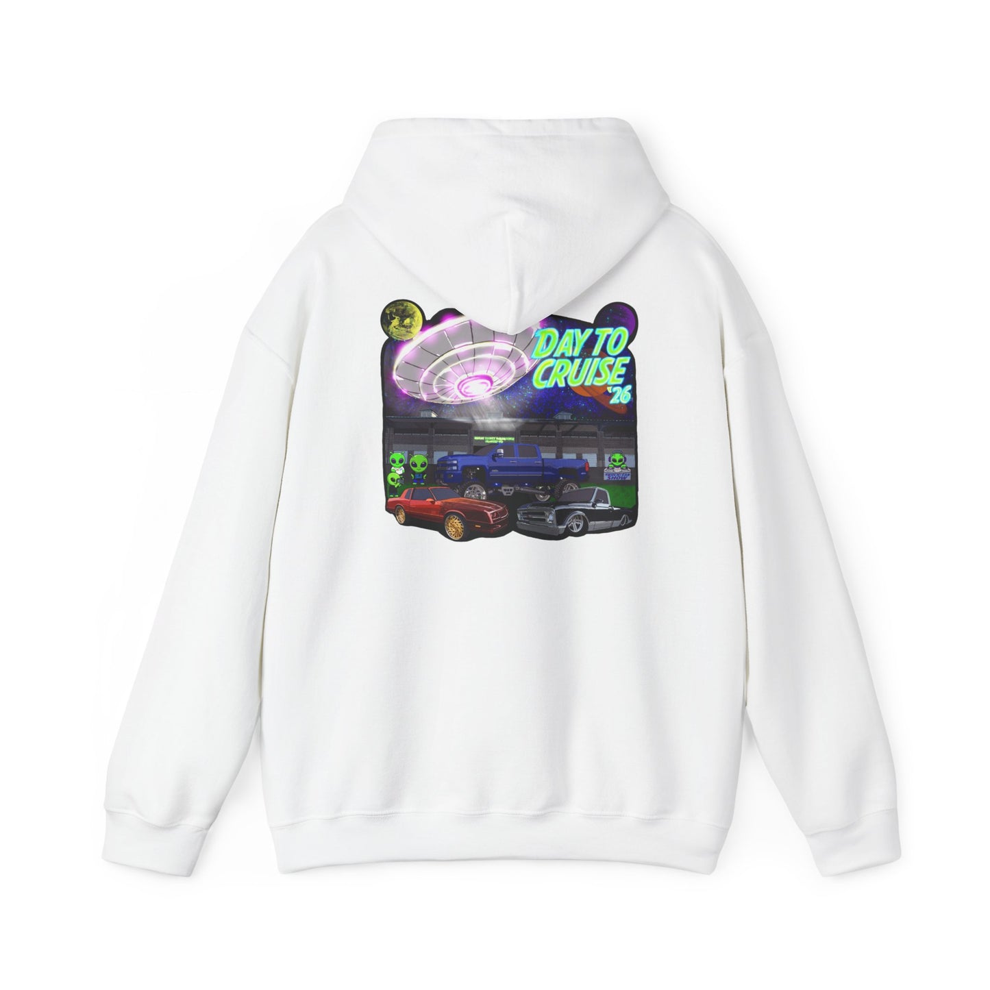 Cruise Night Hoodie — "Day To Cruise" Retro UFO Car Graphic