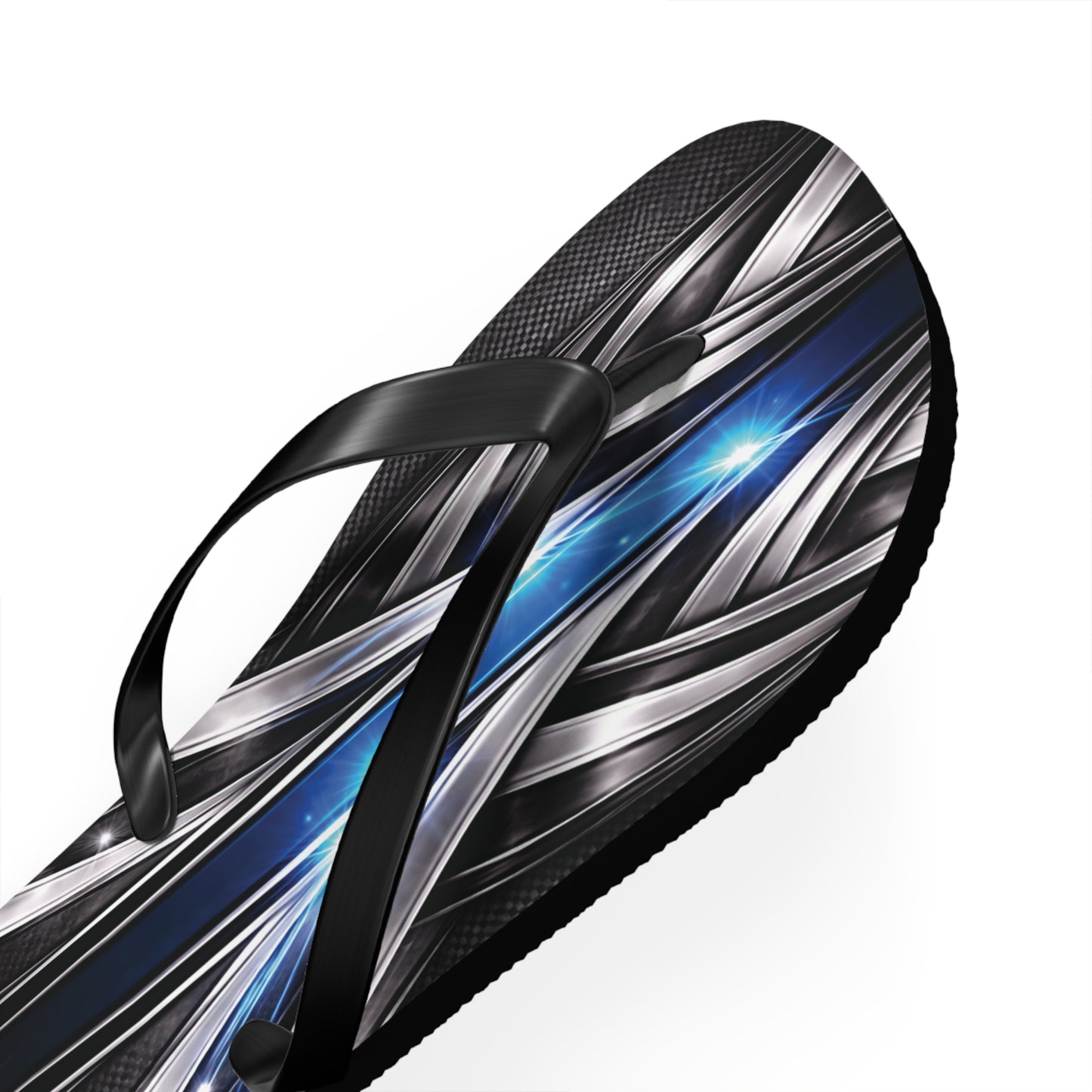 Abstract Metallic Blue Flip Flops — Futuristic Graphic Beach Sandals