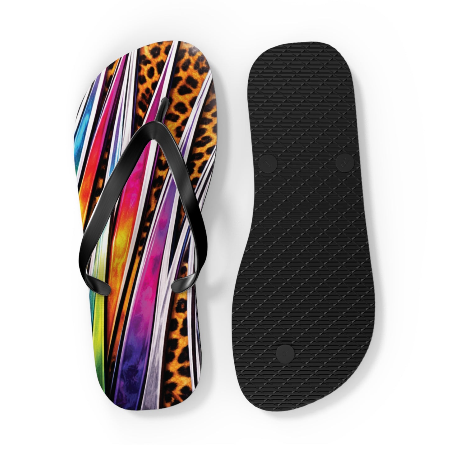 Colorful Striped & Leopard Print Flip Flops — Vibrant Beach Sandals