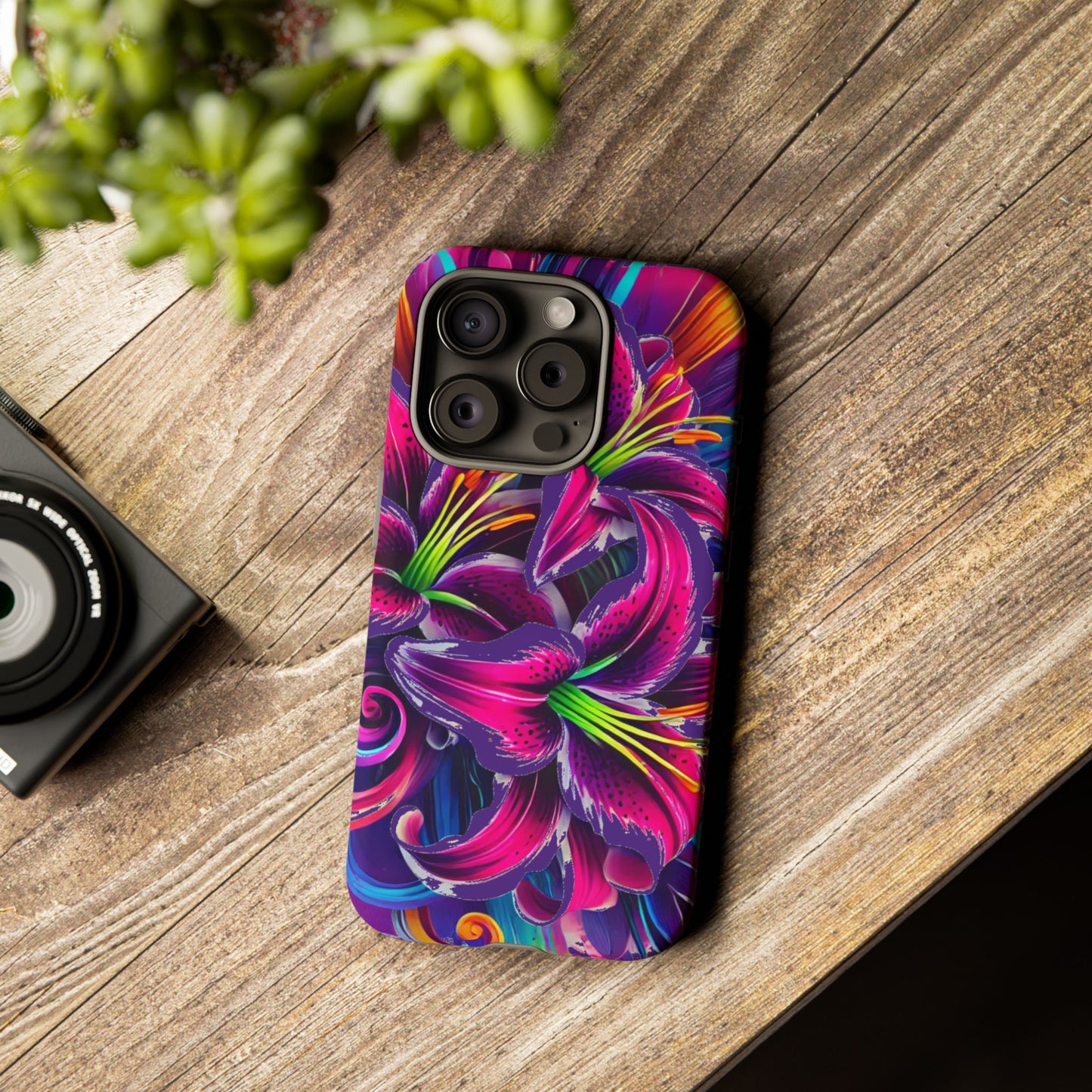 Neon Lily Illustration Tough Case | Floral Phone Cover