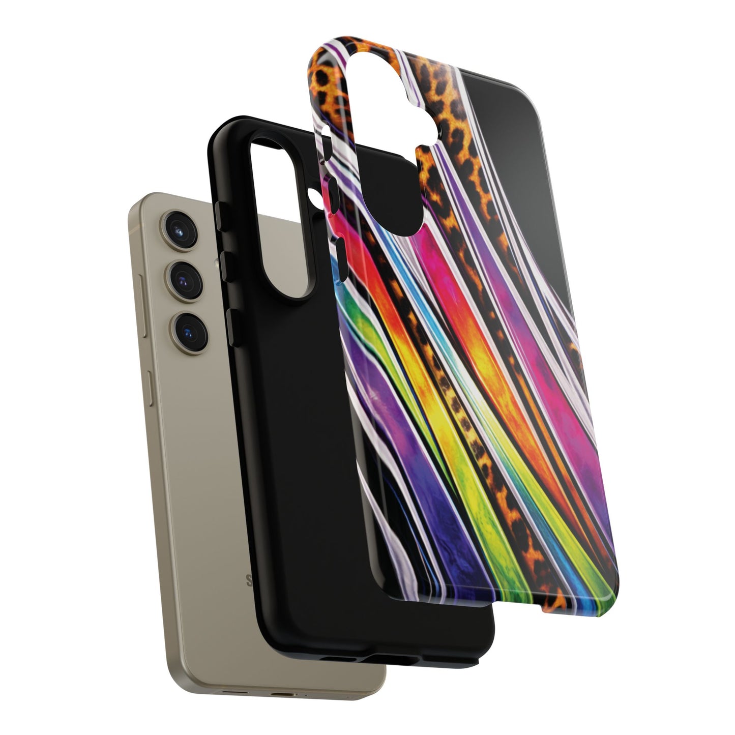 Colorful Stripes & Leopard Print Phone Case
