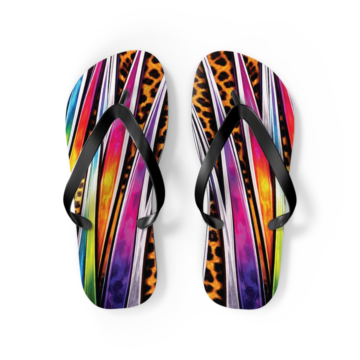 Colorful Striped & Leopard Print Flip Flops — Vibrant Beach Sandals
