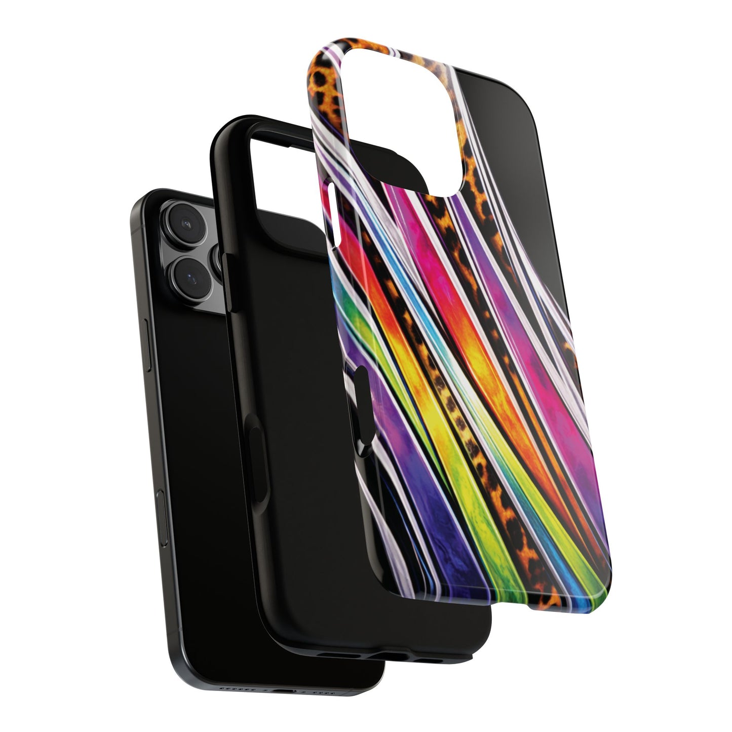 Colorful Stripes & Leopard Print Phone Case