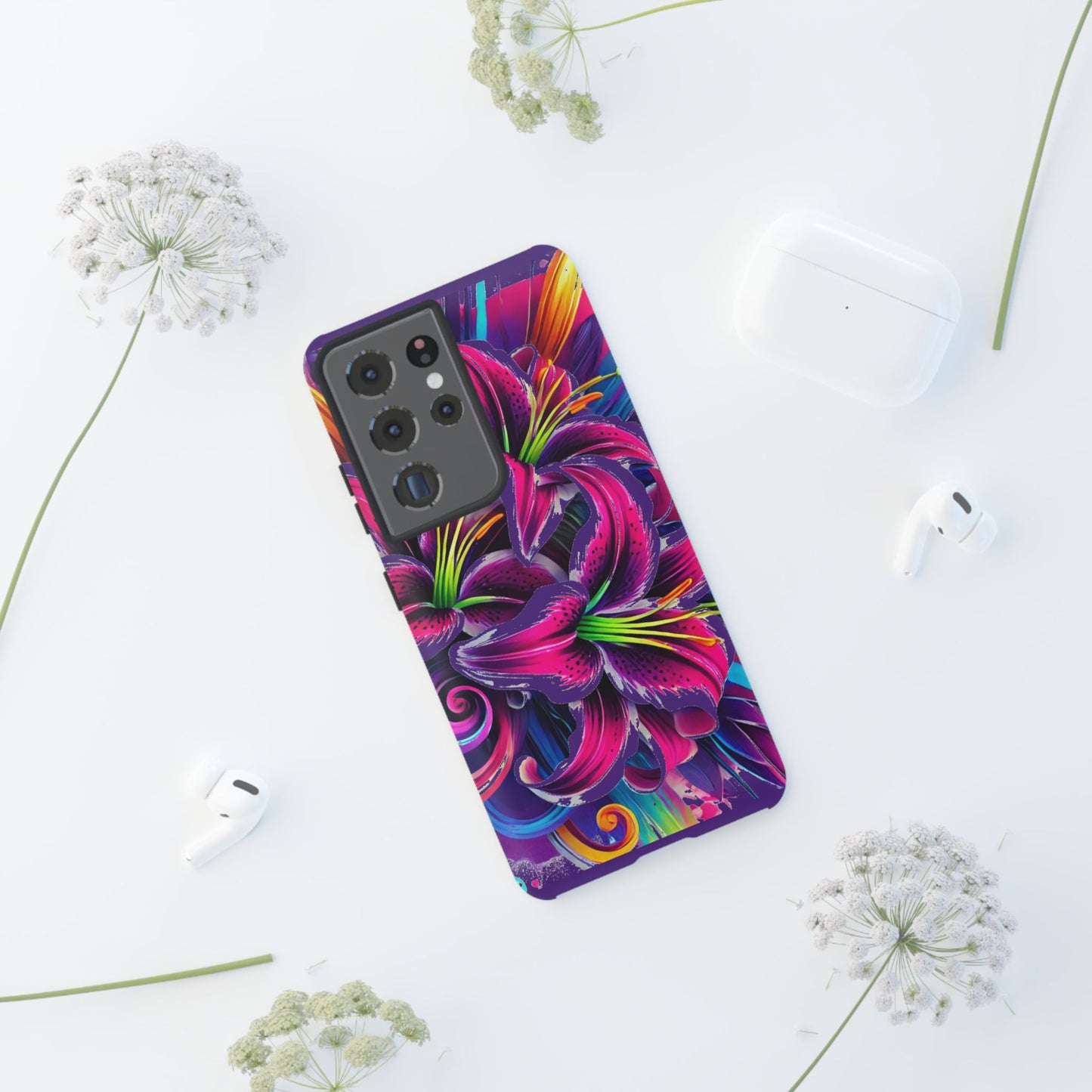 Neon Lily Illustration Tough Case | Floral Phone Cover