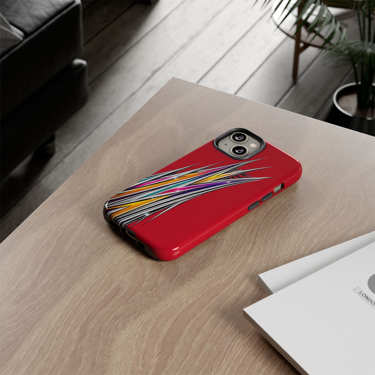 Colorburst Pinstripe Phone Case | Red Abstract Racing Stripe