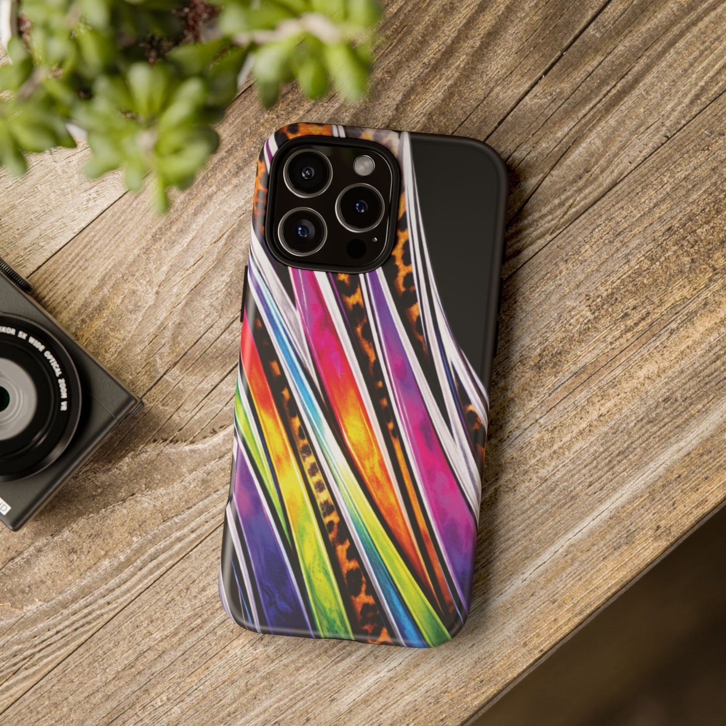 Colorful Stripes & Leopard Print Phone Case