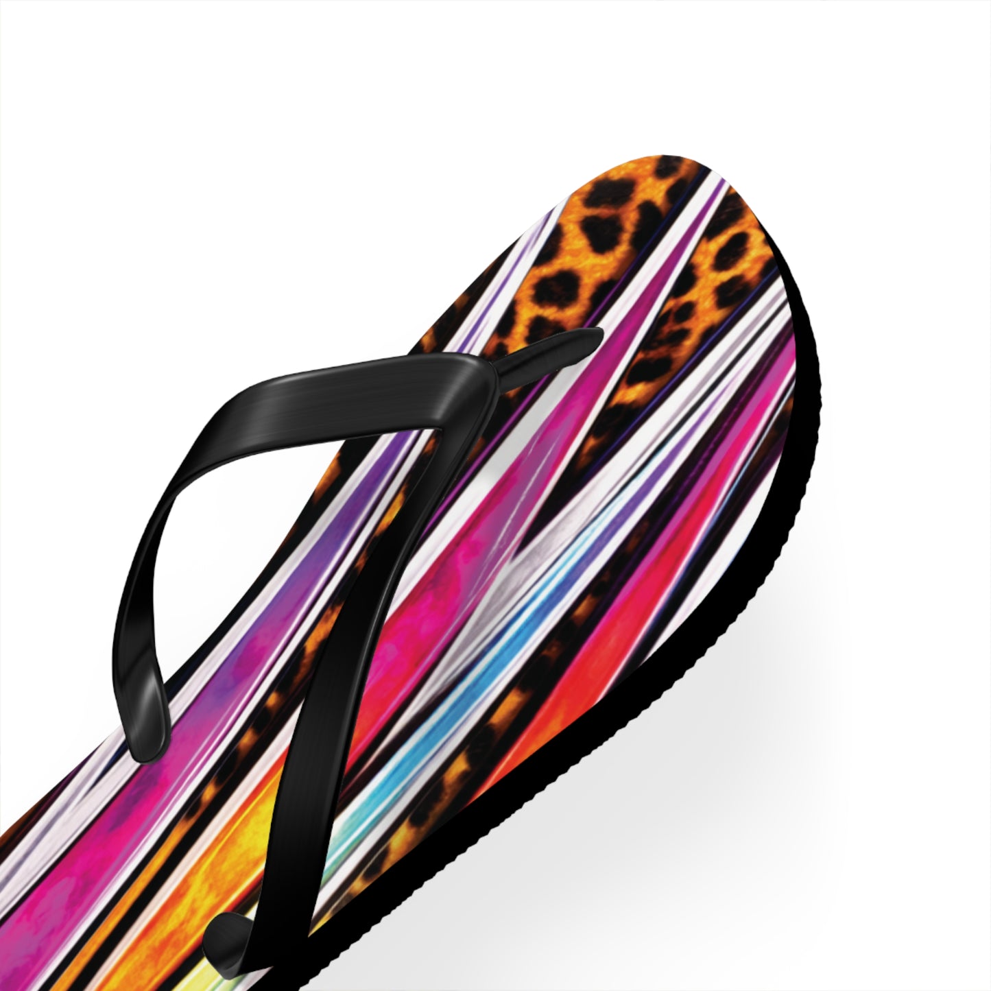 Colorful Striped & Leopard Print Flip Flops — Vibrant Beach Sandals