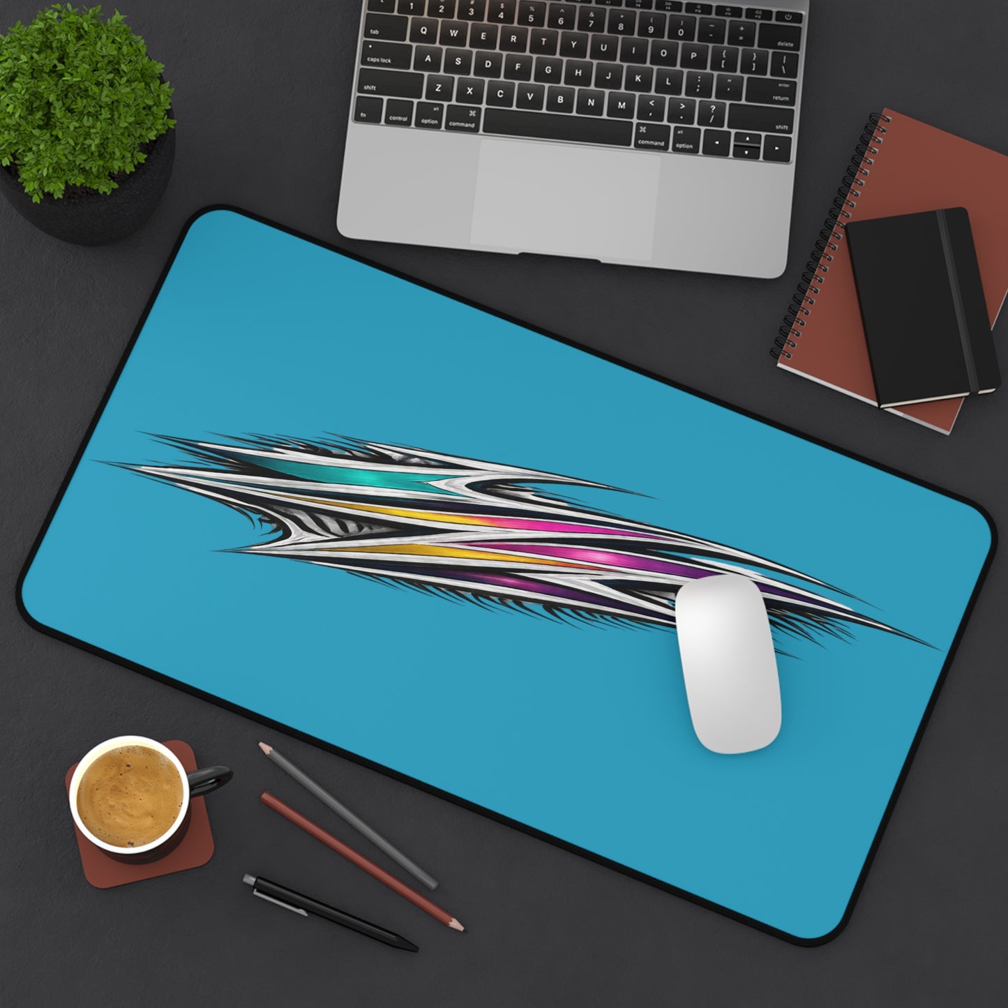 Retro Pinstripe Graphic Desk Mat | Blue Racing Stripe Mousepad