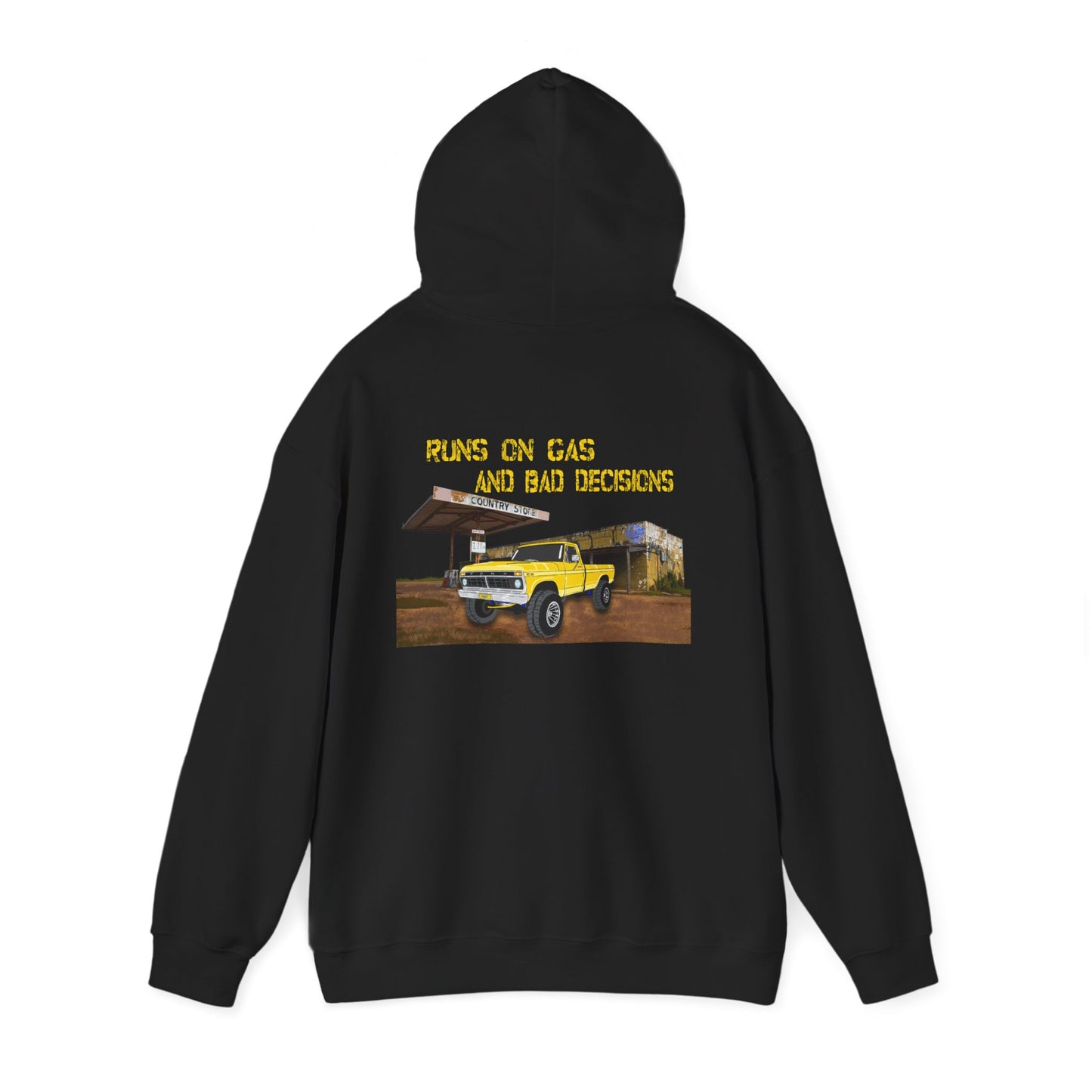 Hoodie — "Runs on Gas and Bad Decisions" Vintage Truck Graphic Hoodie