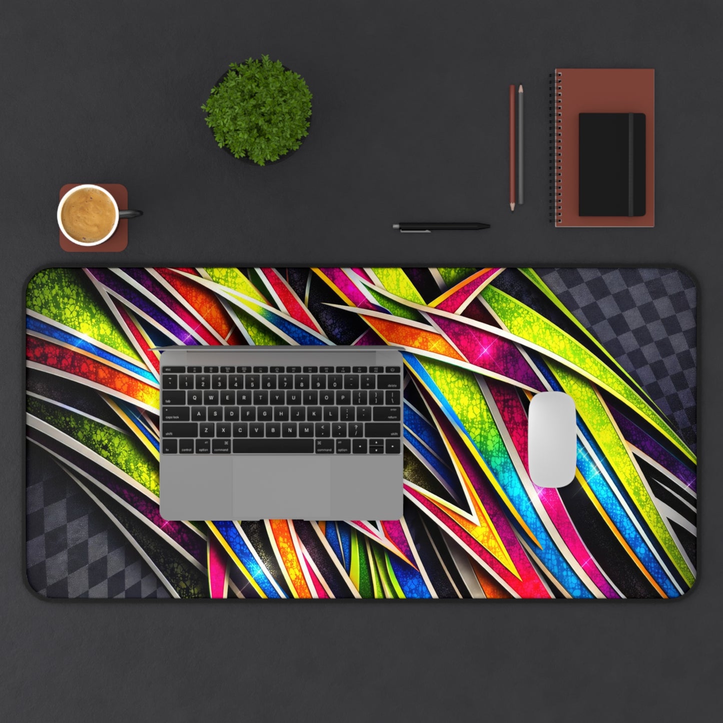 Desk Mat Vibrant Neon Abstract Gaming Mouse Pad