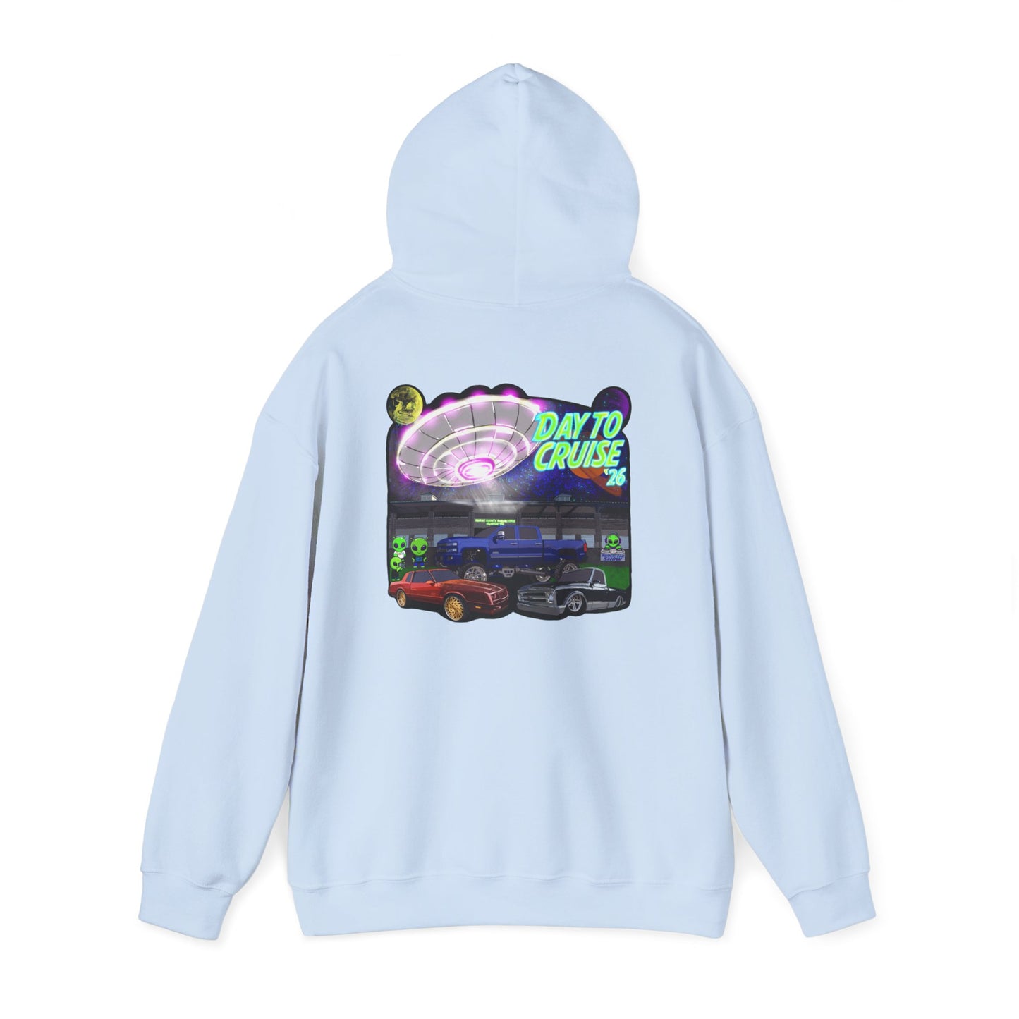 Cruise Night Hoodie — "Day To Cruise" Retro UFO Car Graphic