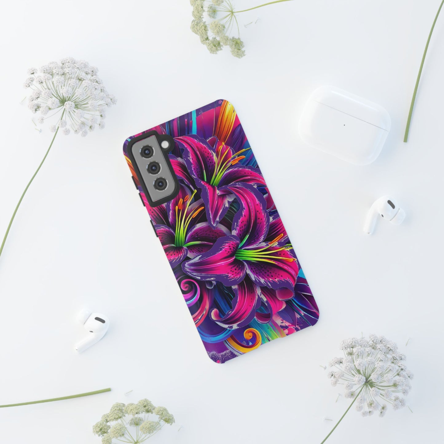 Neon Lily Illustration Tough Case | Floral Phone Cover