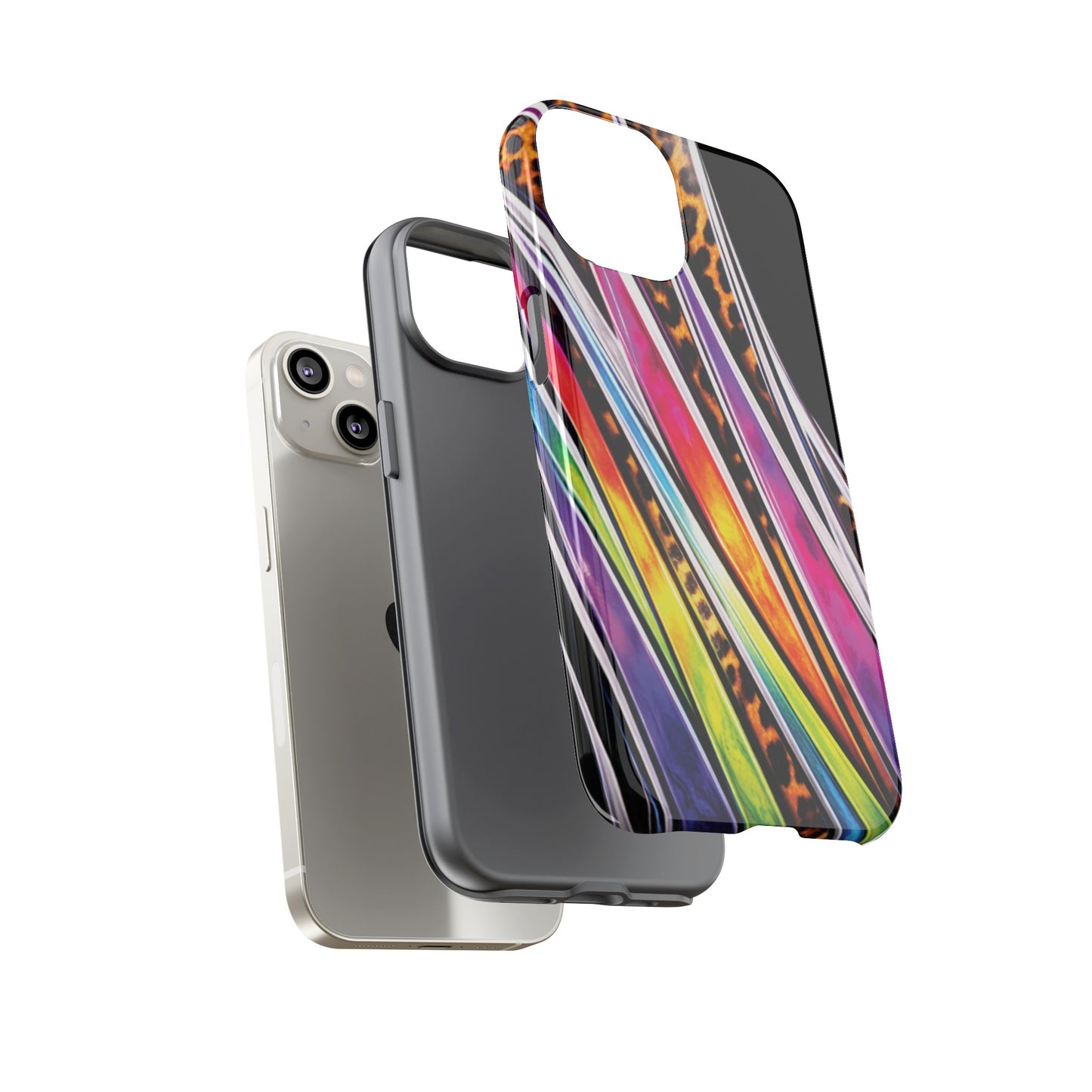 Colorful Stripes & Leopard Print Phone Case