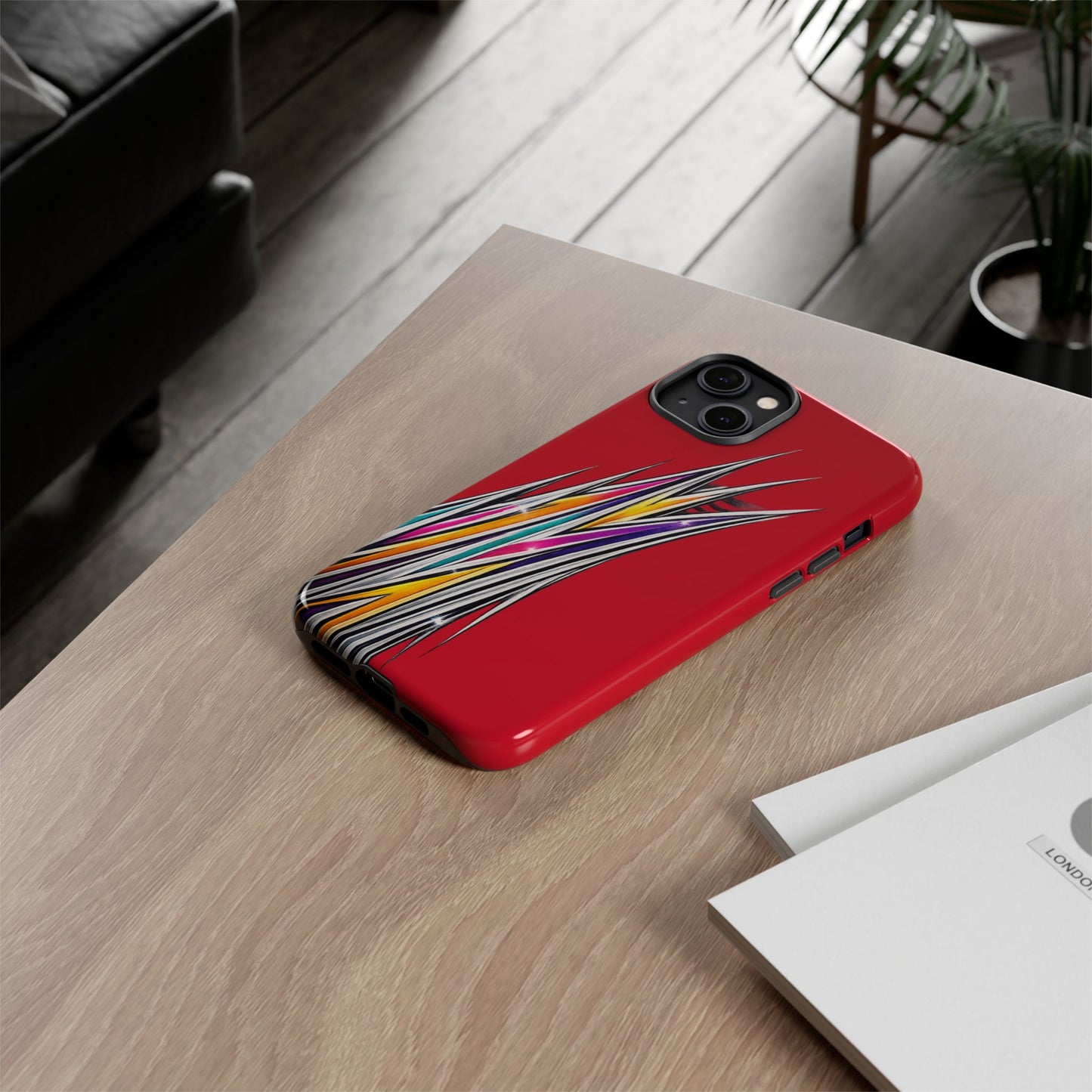Colorburst Pinstripe Phone Case | Red Abstract Racing Stripe