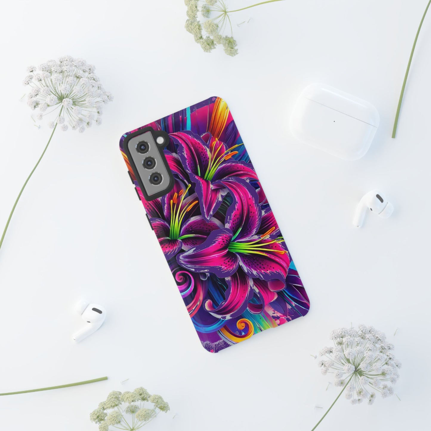 Neon Lily Illustration Tough Case | Floral Phone Cover