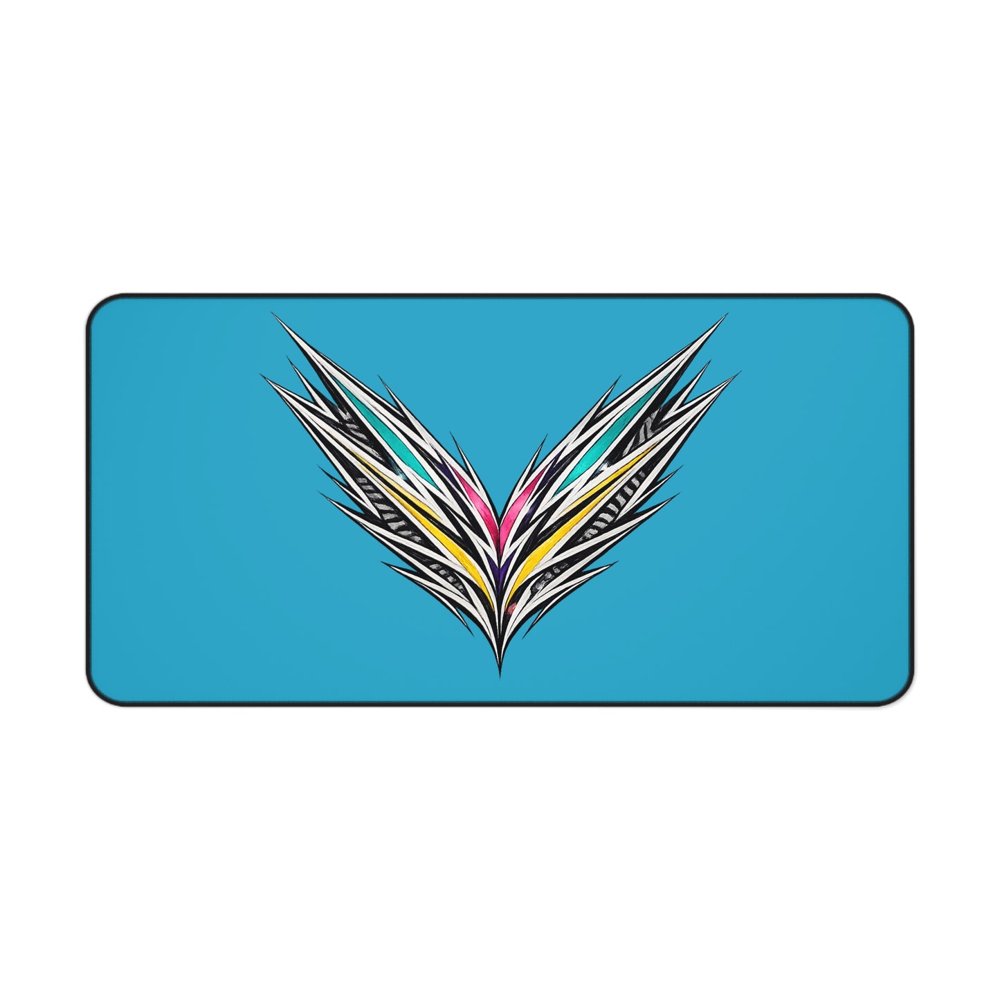Abstract Feather Burst Desk Mat | Blue Gaming Mousepad