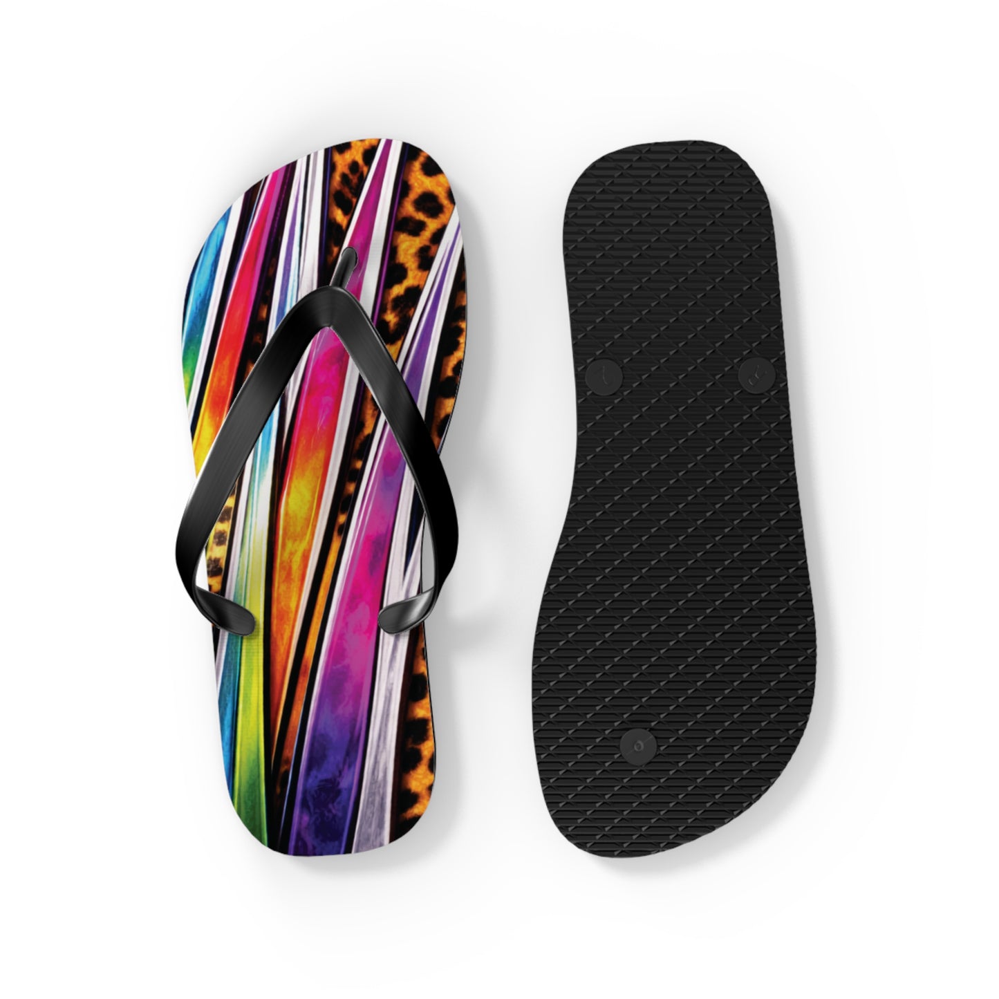 Colorful Striped & Leopard Print Flip Flops — Vibrant Beach Sandals