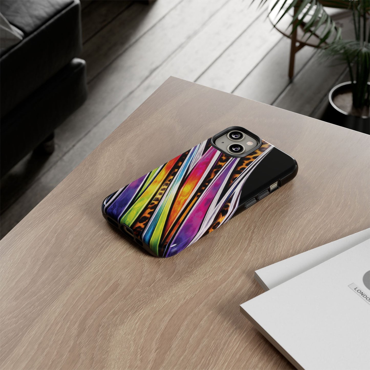 Colorful Stripes & Leopard Print Phone Case
