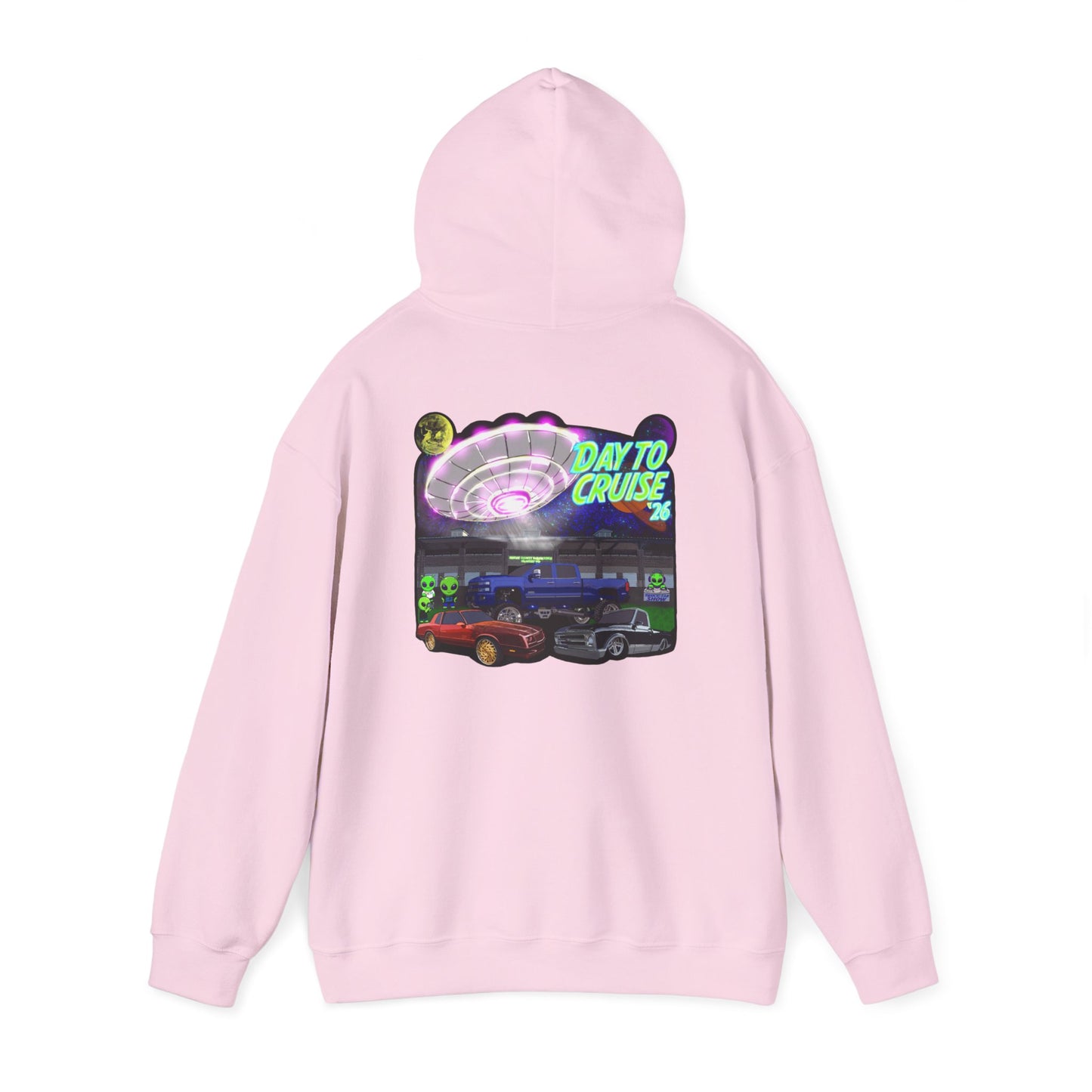 Cruise Night Hoodie — "Day To Cruise" Retro UFO Car Graphic