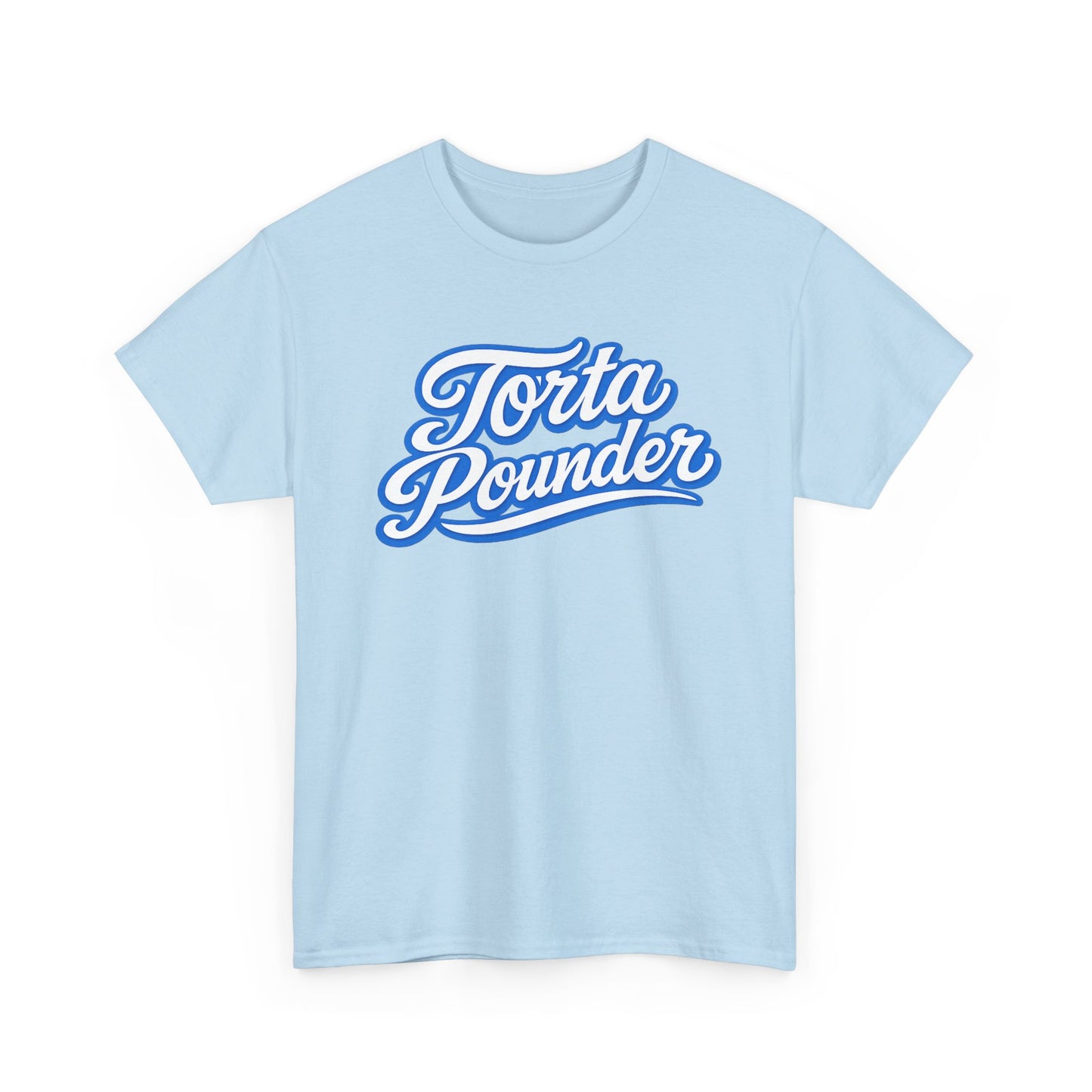 Torta Pounder Script Tee — Retro Blue Logo Graphic T-Shirt