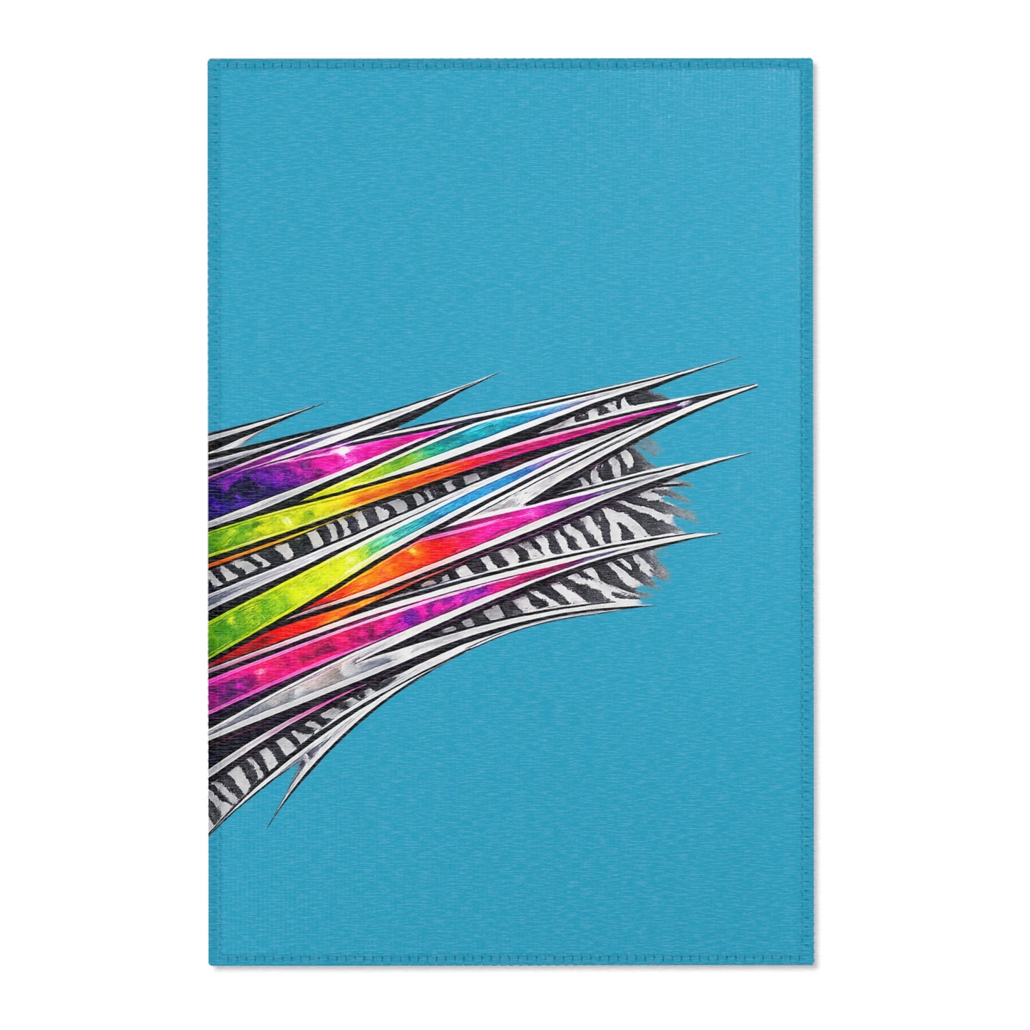 Turquoise Zebra Stripe Tear Area Rug — Colorful Rainbow Accent Rug