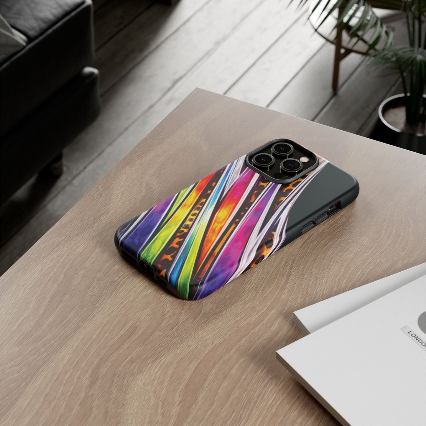 Colorful Stripes & Leopard Print Phone Case