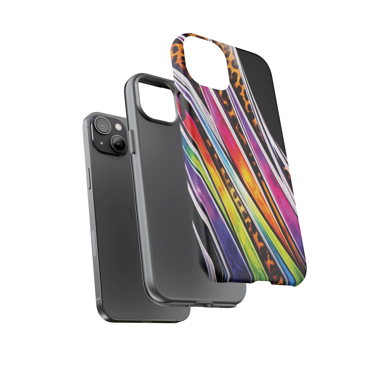 Colorful Stripes & Leopard Print Phone Case