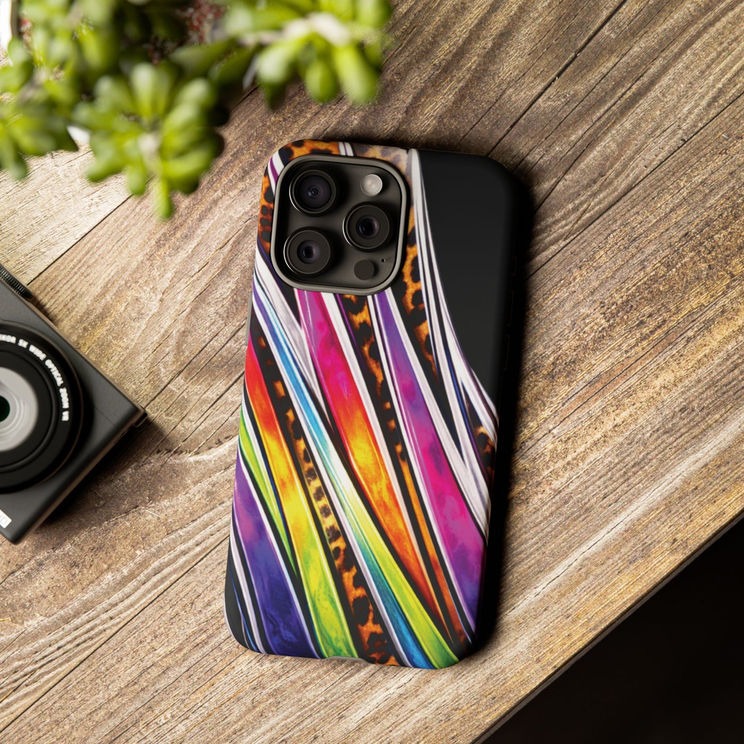 Colorful Stripes & Leopard Print Phone Case