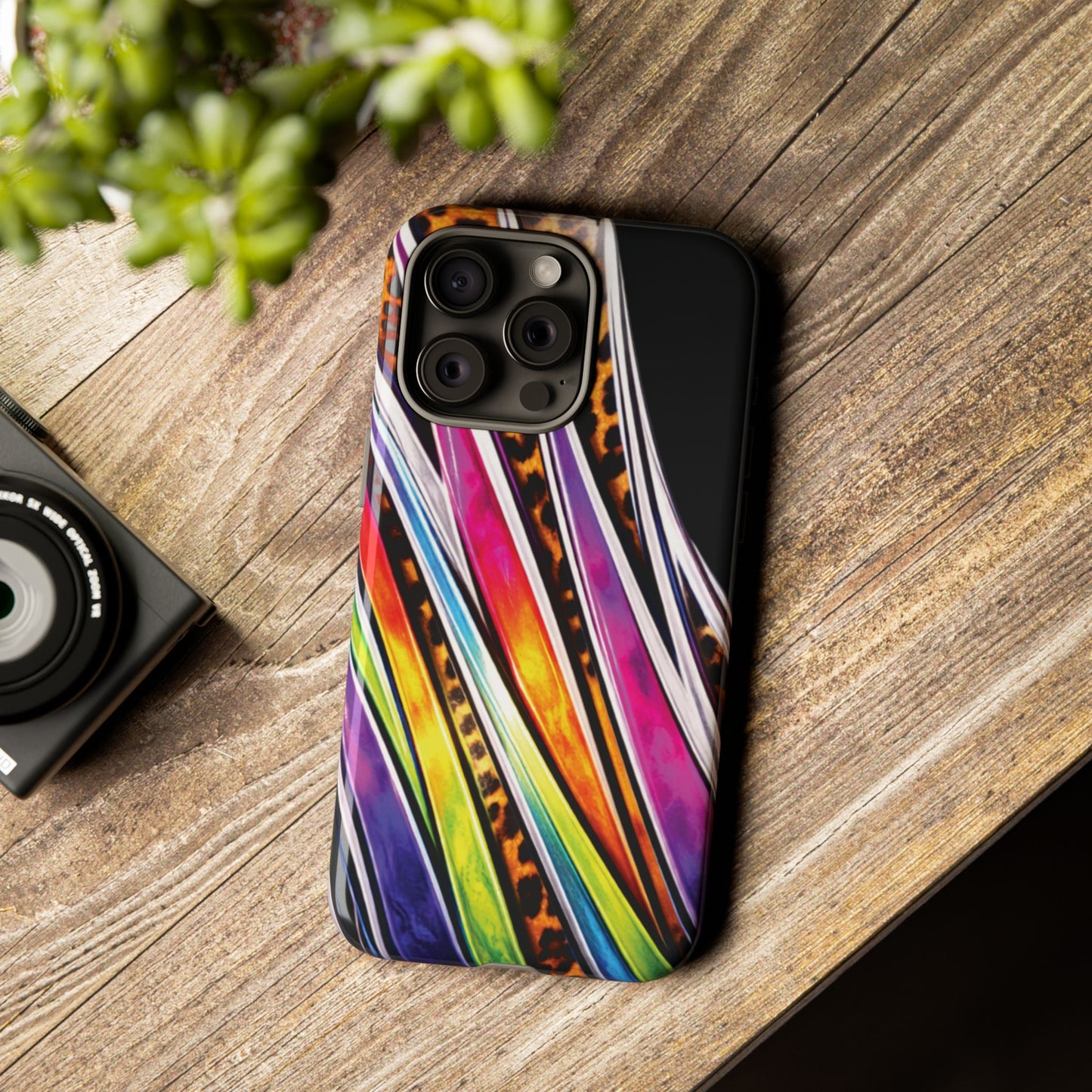 Colorful Stripes & Leopard Print Phone Case