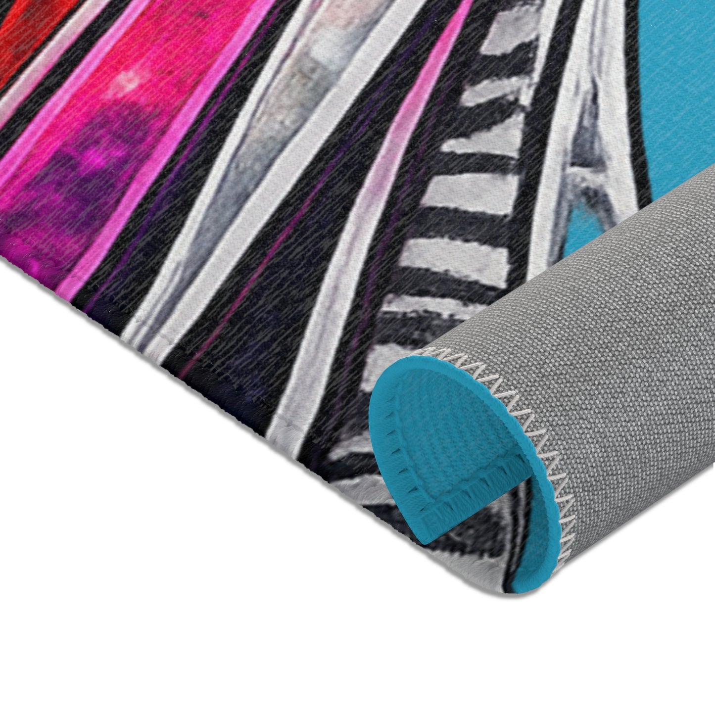 Turquoise Zebra Stripe Tear Area Rug — Colorful Rainbow Accent Rug