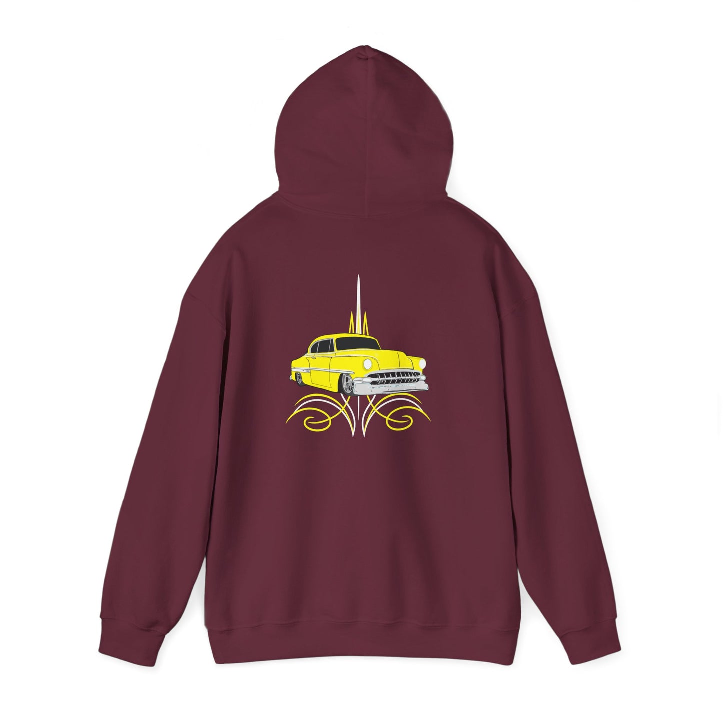 Classic Lowrider Hoodie – Yellow Vintage Car Pinstripe Design