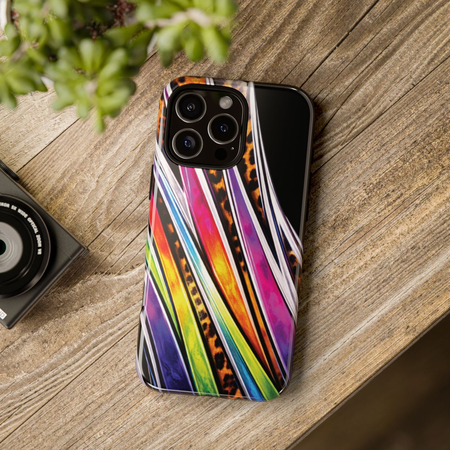 Colorful Stripes & Leopard Print Phone Case