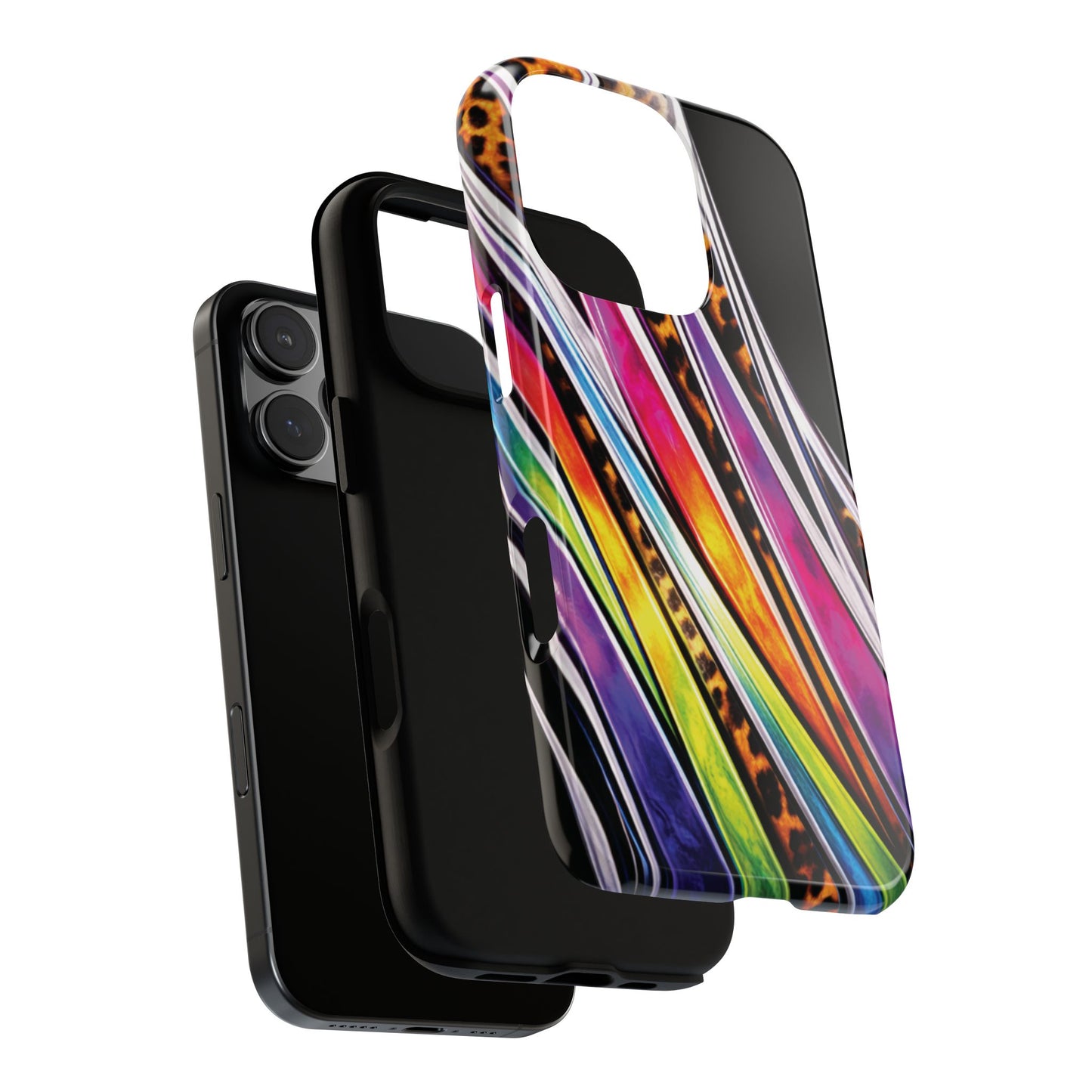 Colorful Stripes & Leopard Print Phone Case