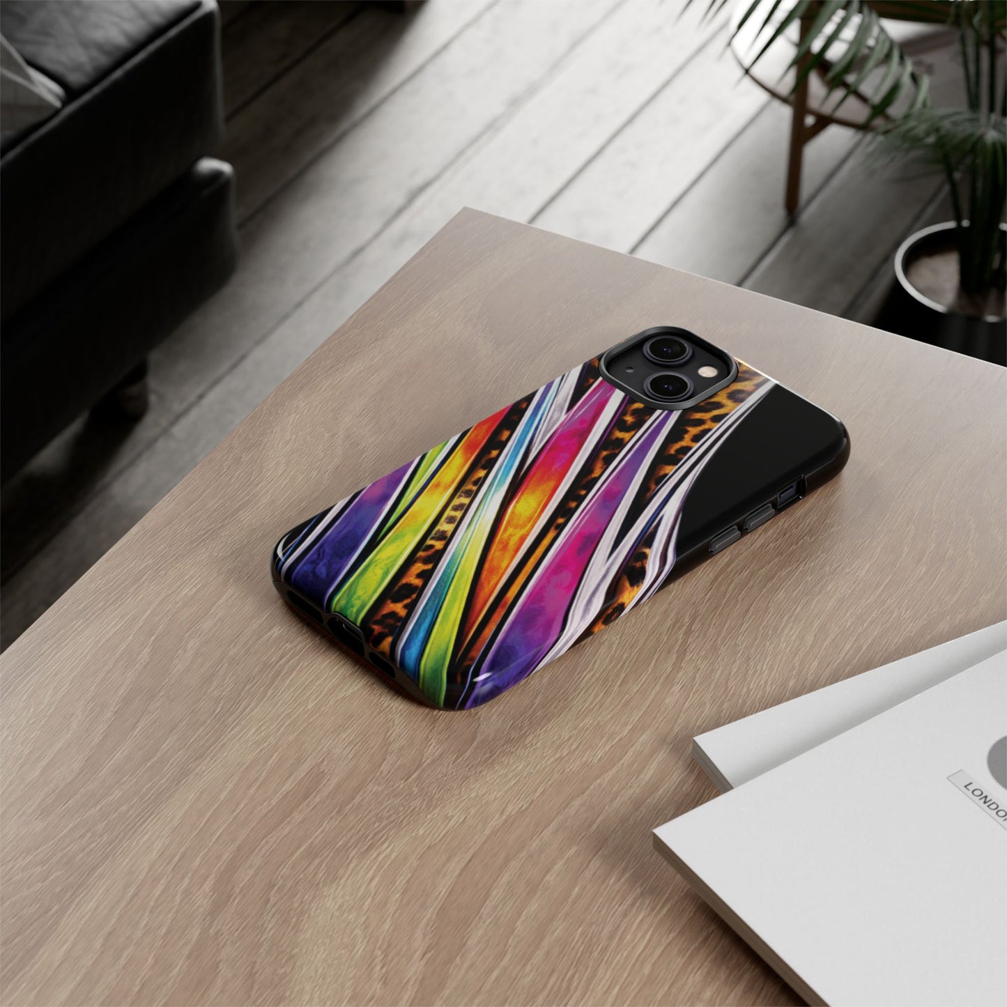 Colorful Stripes & Leopard Print Phone Case