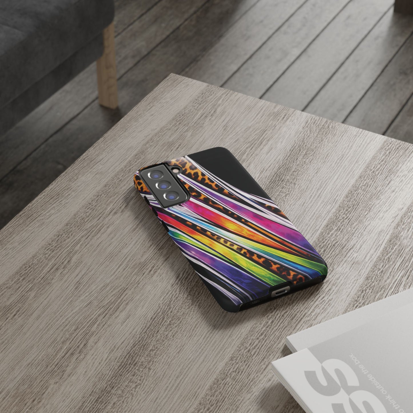 Colorful Stripes & Leopard Print Phone Case