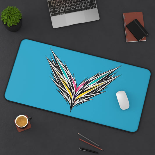 Abstract Feather Burst Desk Mat | Blue Gaming Mousepad