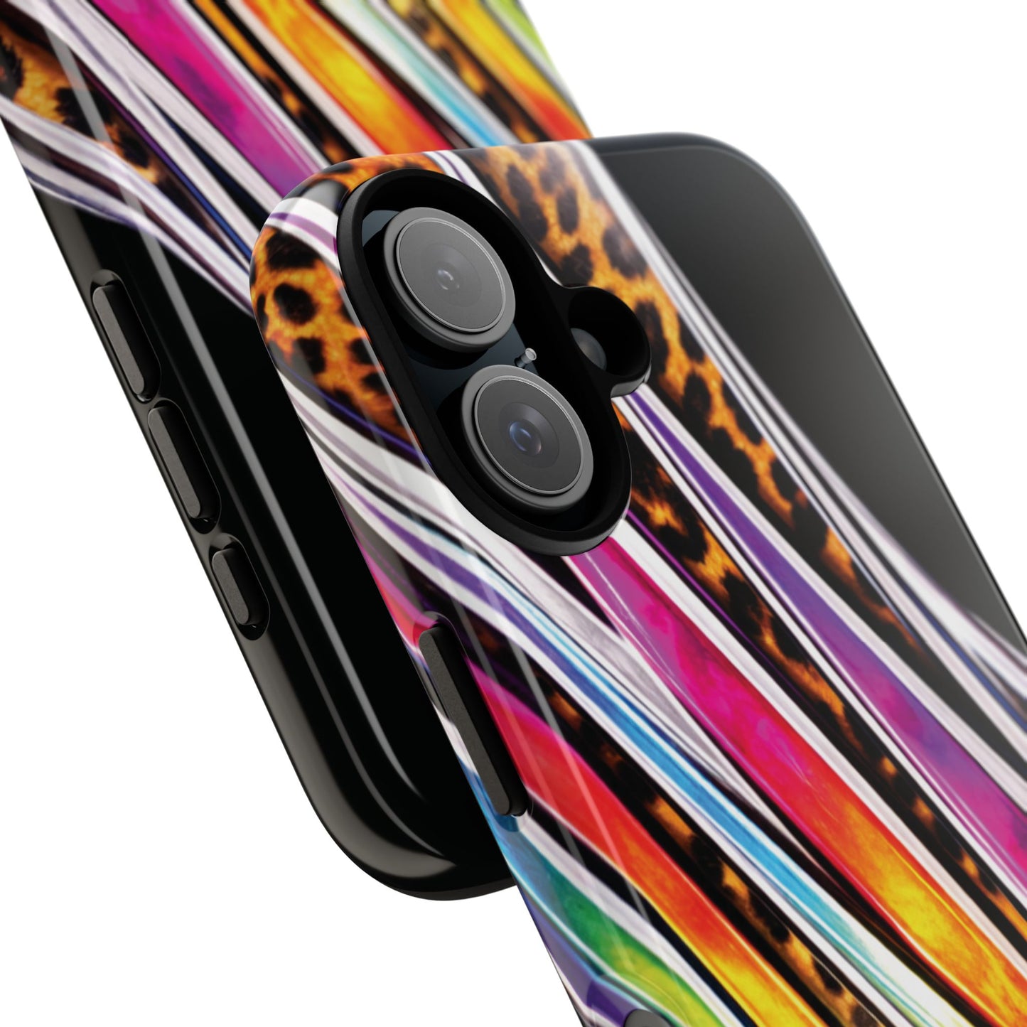 Colorful Stripes & Leopard Print Phone Case
