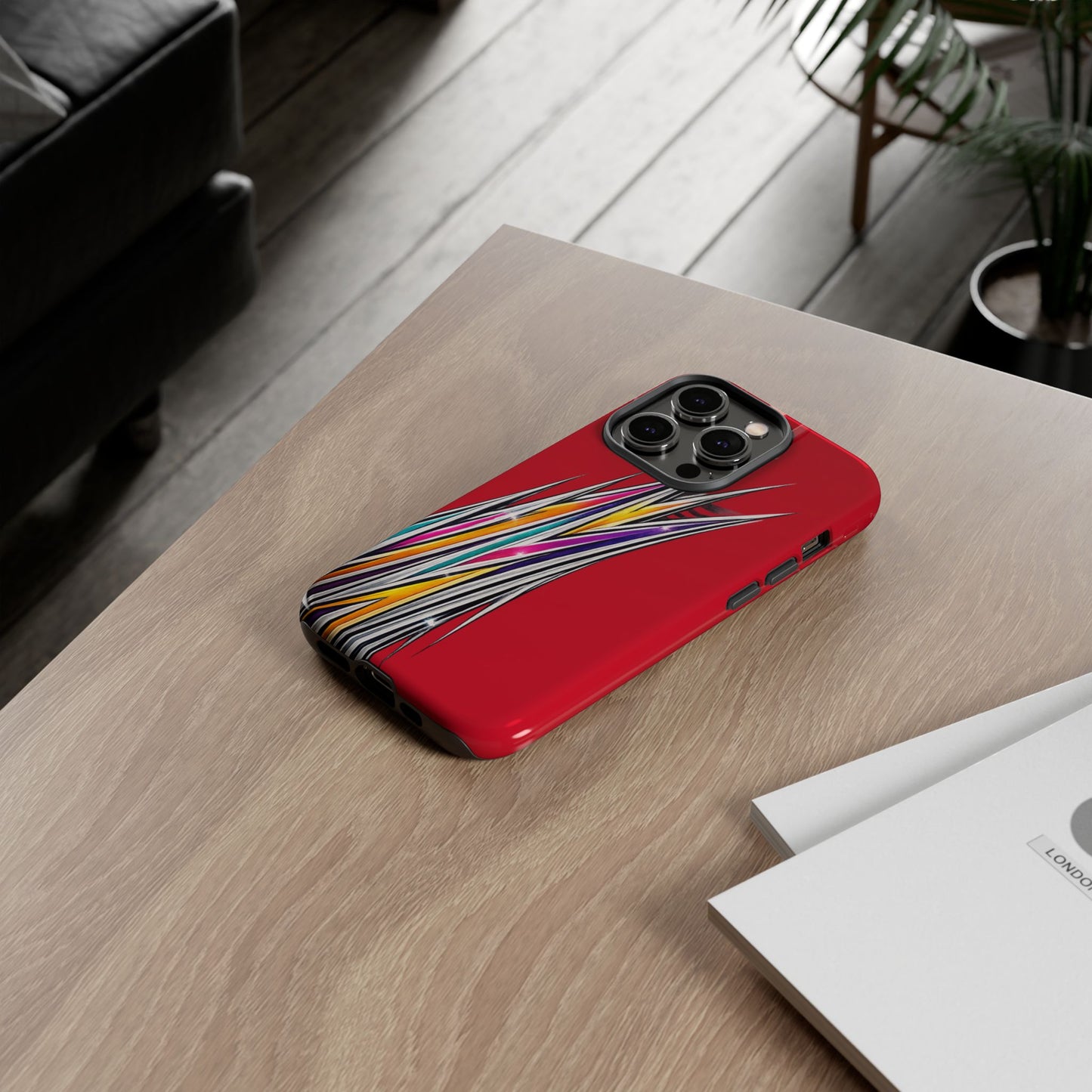 Colorburst Pinstripe Phone Case | Red Abstract Racing Stripe