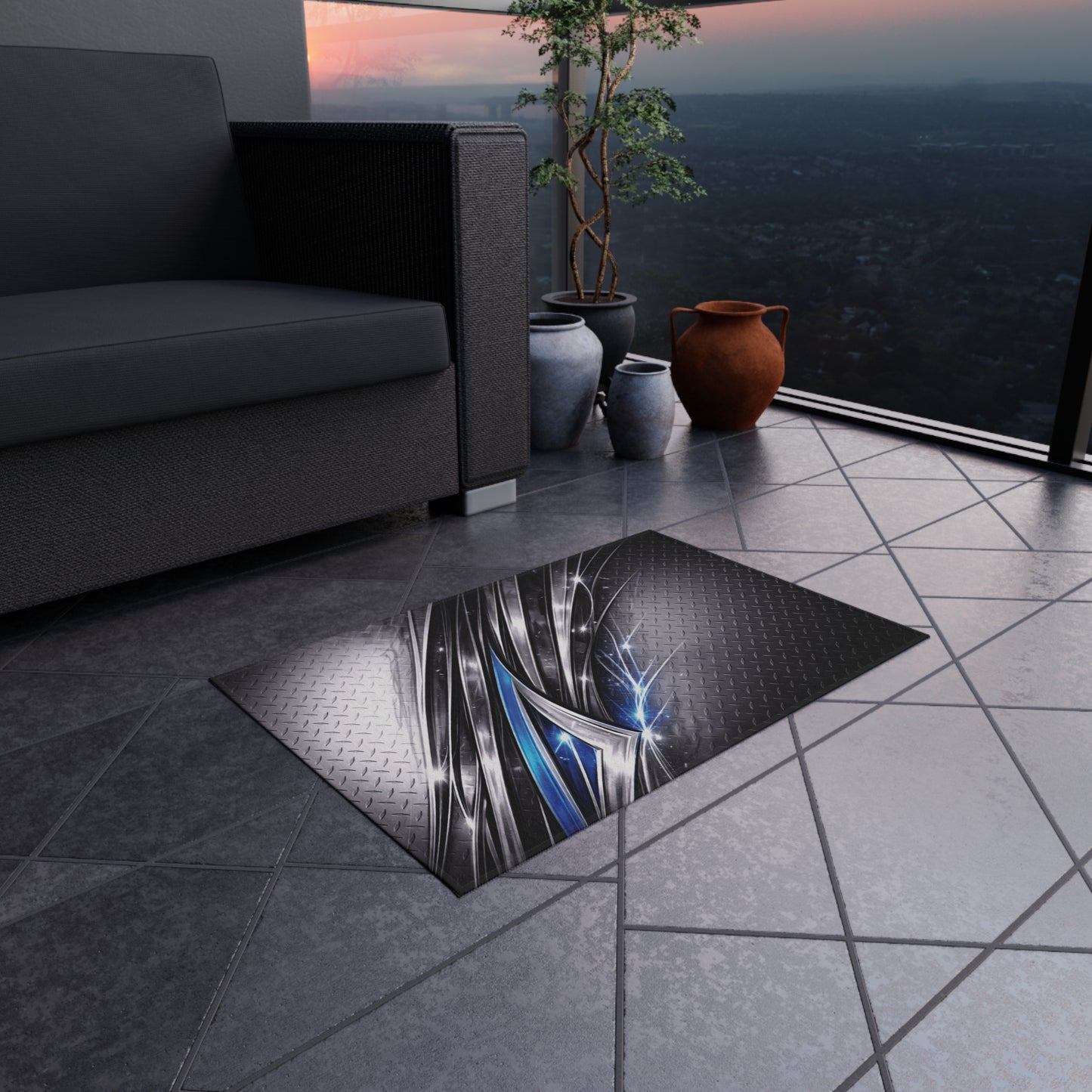 Man Cave Diamond Plate Outdoor Rug — Shop Garage Graphics Doormat