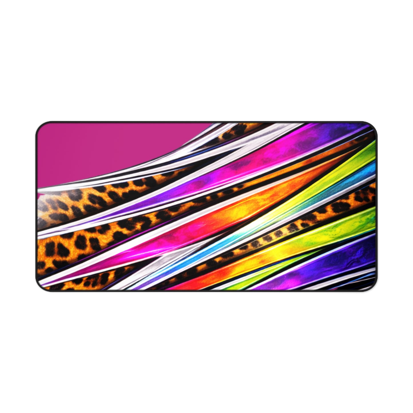 Neon Leopard Stripes Desk Mat | Colorful Abstract Mouse Pad