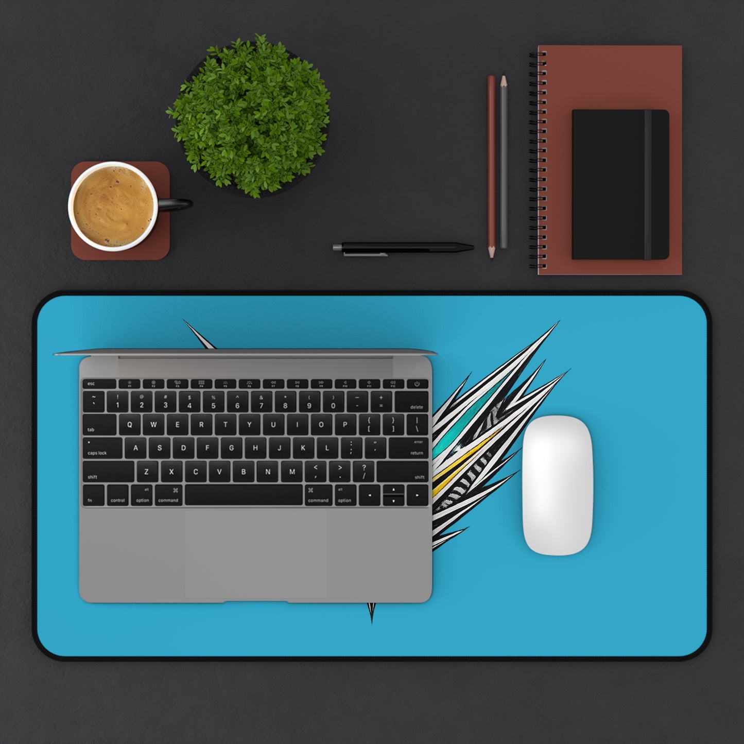 Abstract Feather Burst Desk Mat | Blue Gaming Mousepad