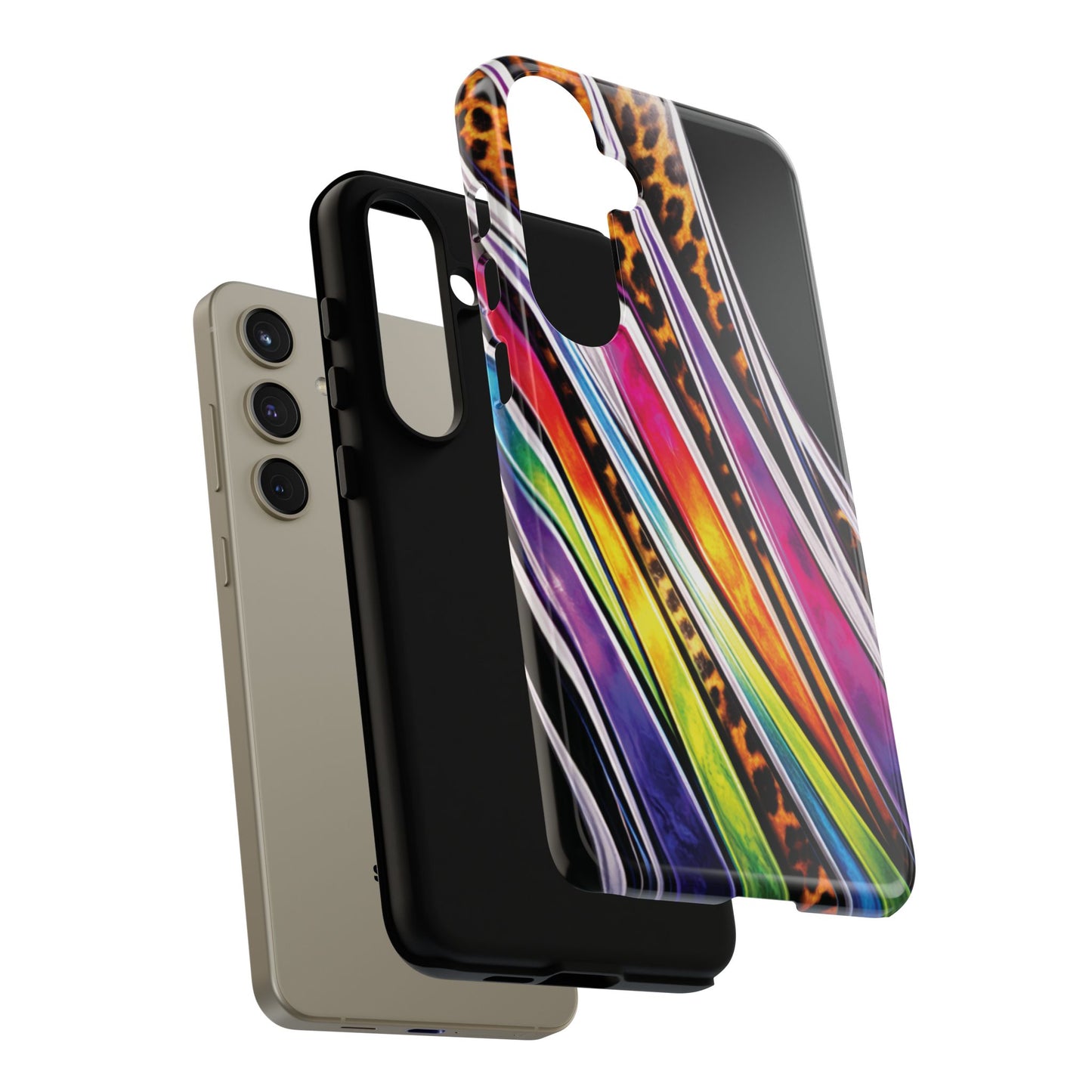 Colorful Stripes & Leopard Print Phone Case