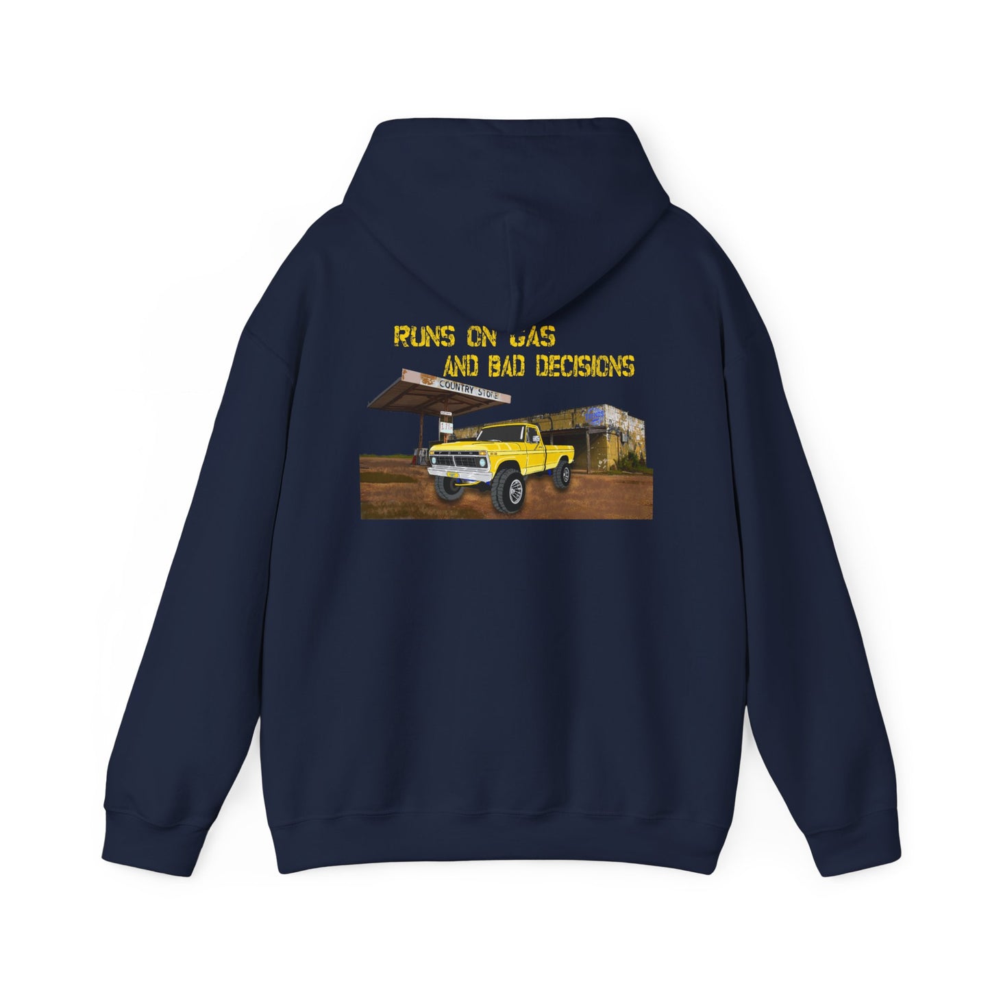 Hoodie — "Runs on Gas and Bad Decisions" Vintage Truck Graphic Hoodie