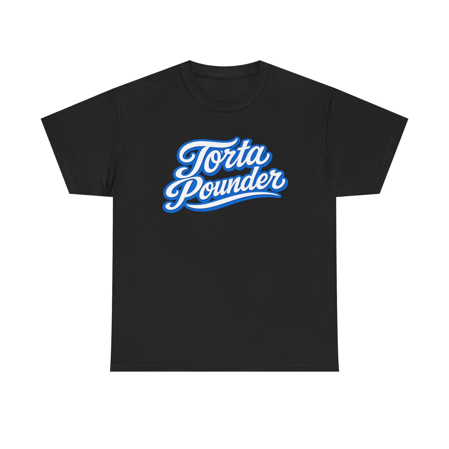 Torta Pounder Script Tee — Retro Blue Logo Graphic T-Shirt