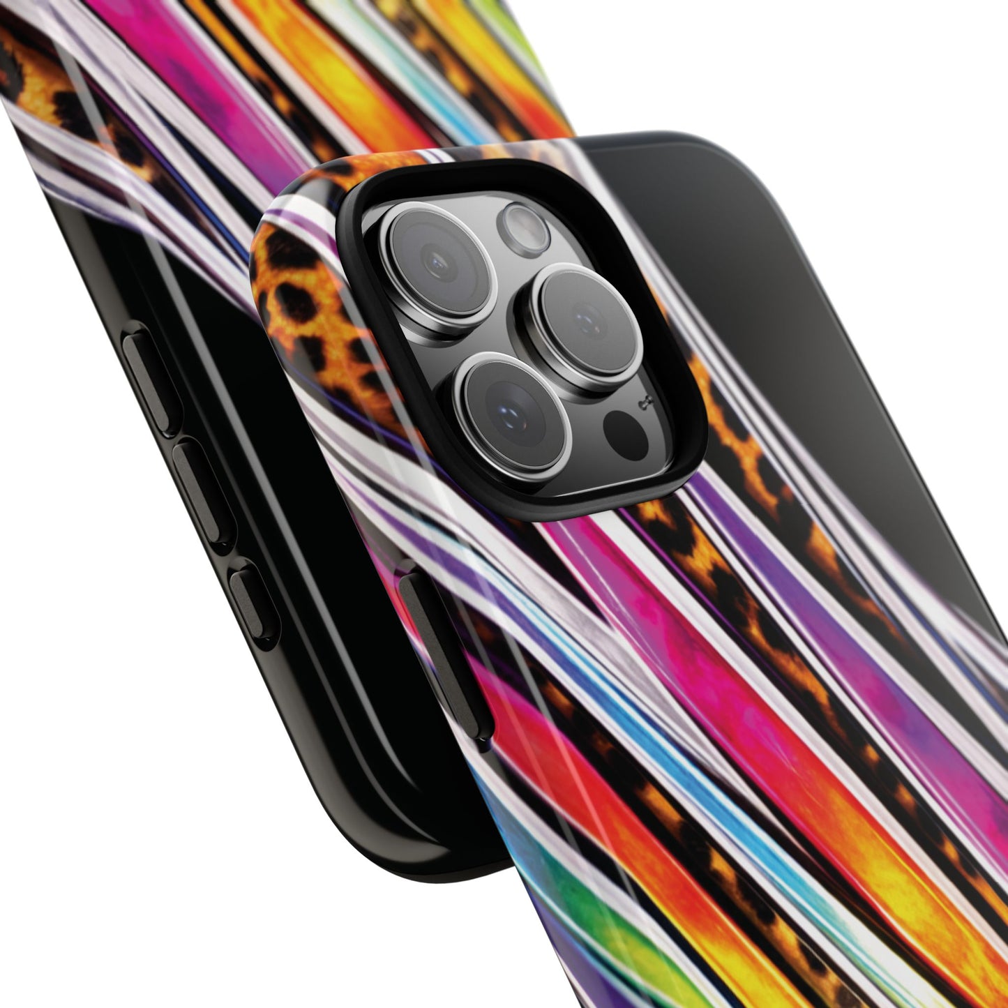 Colorful Stripes & Leopard Print Phone Case