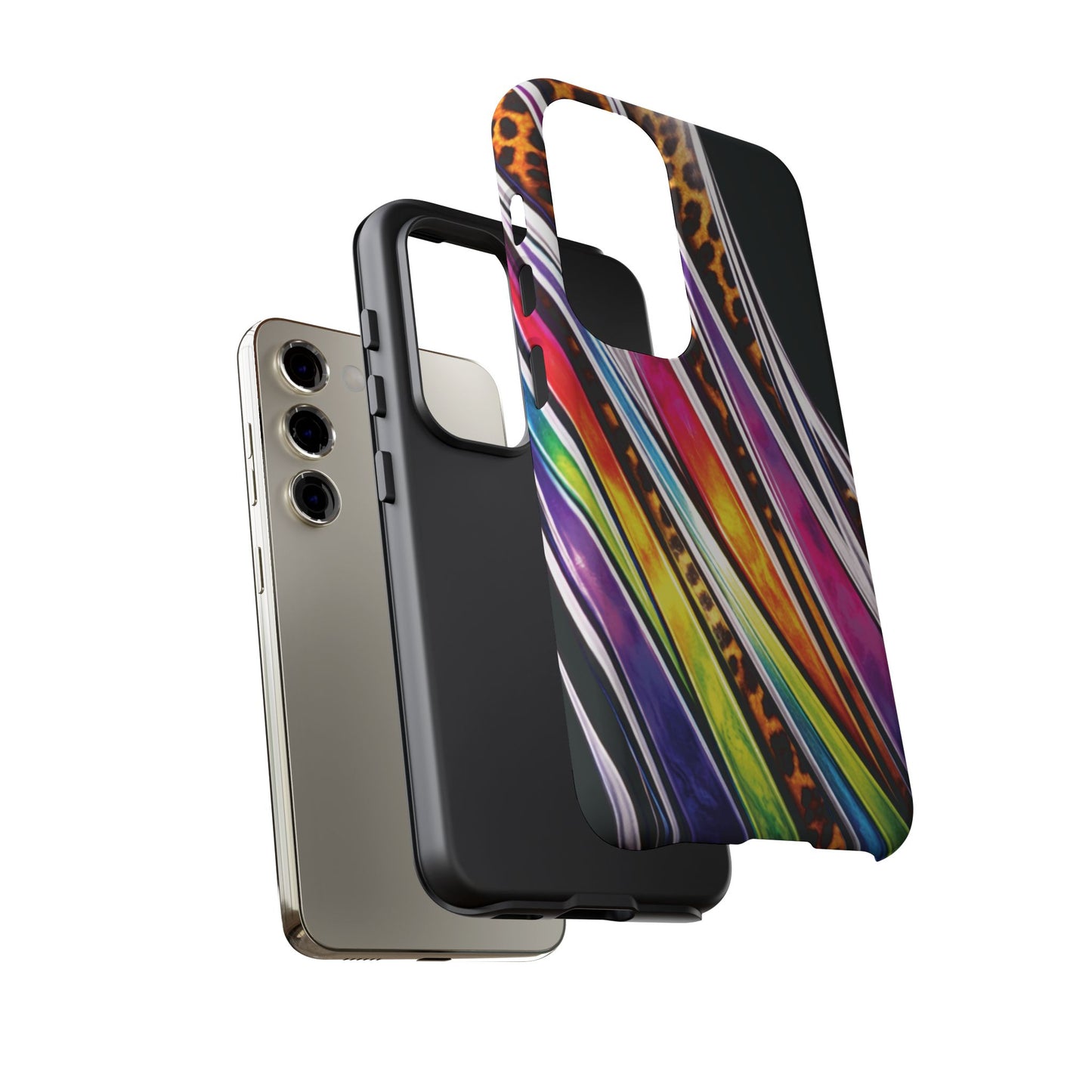 Colorful Stripes & Leopard Print Phone Case